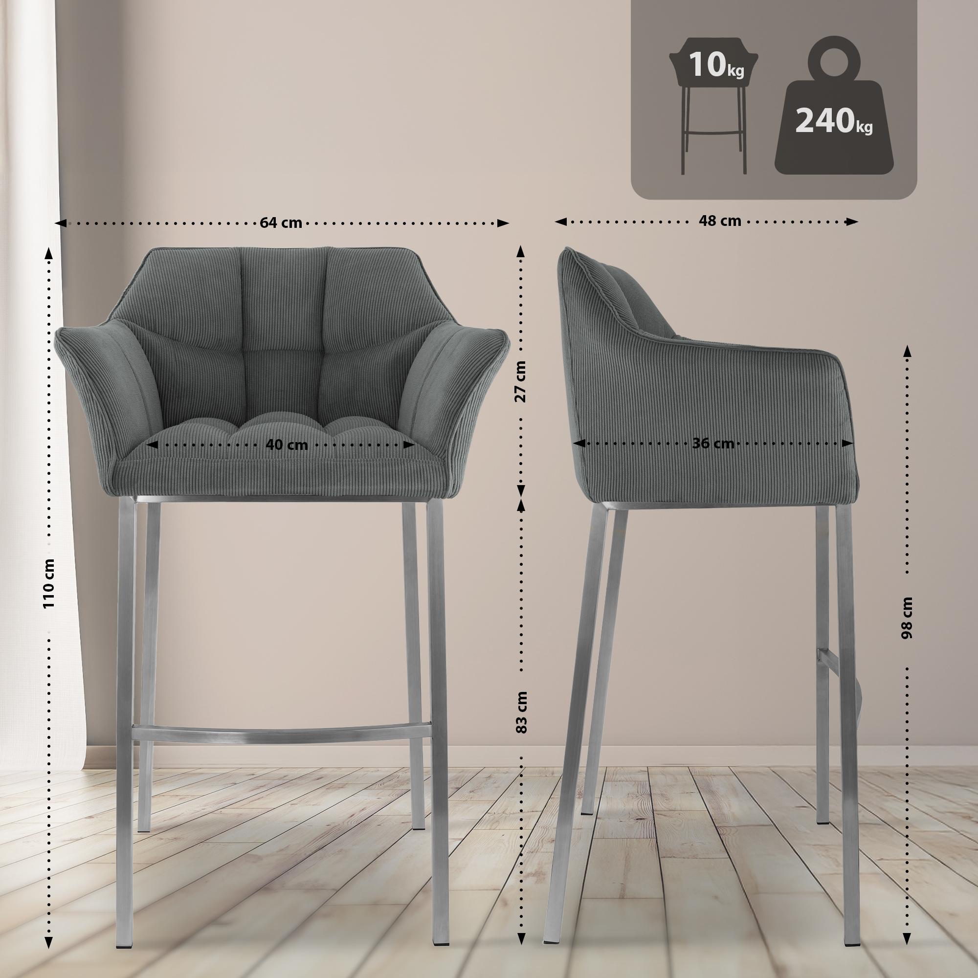 Tabouret de Bar Damaso en Velours Côtelé avec Piétement à Quatre Pieds