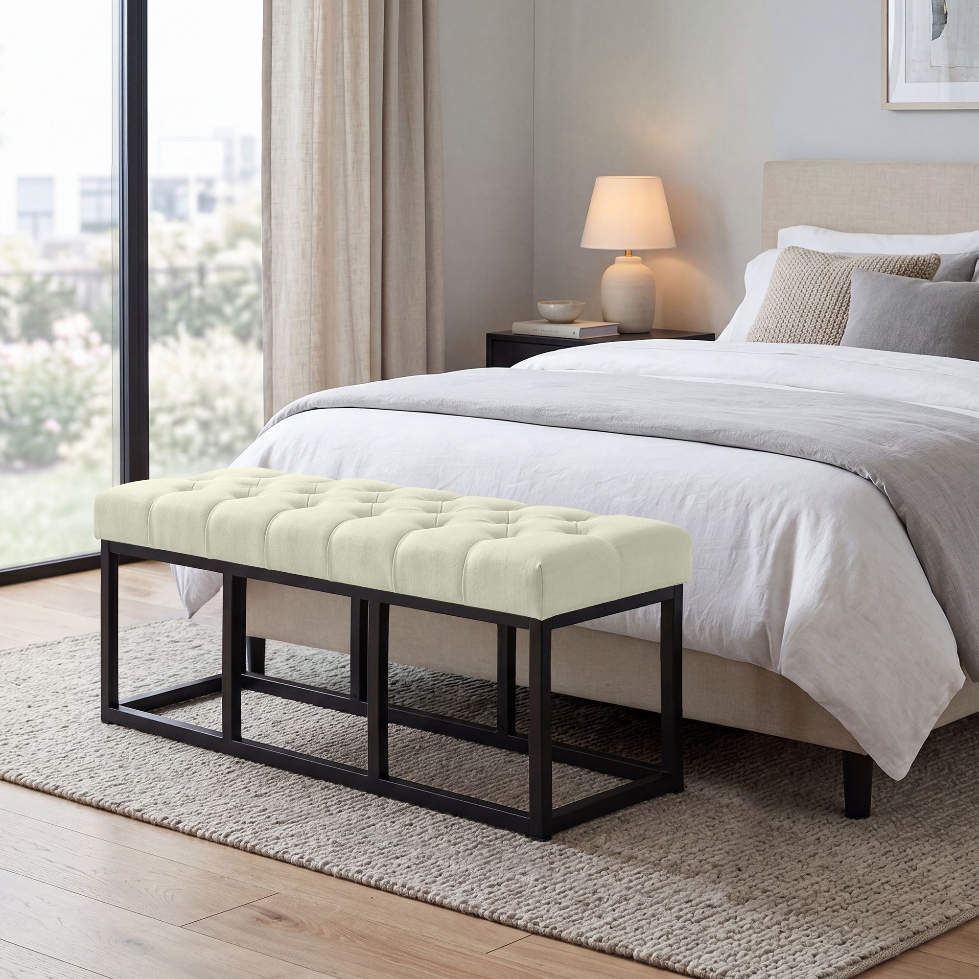 Banc Amun en tissu avec structure noire