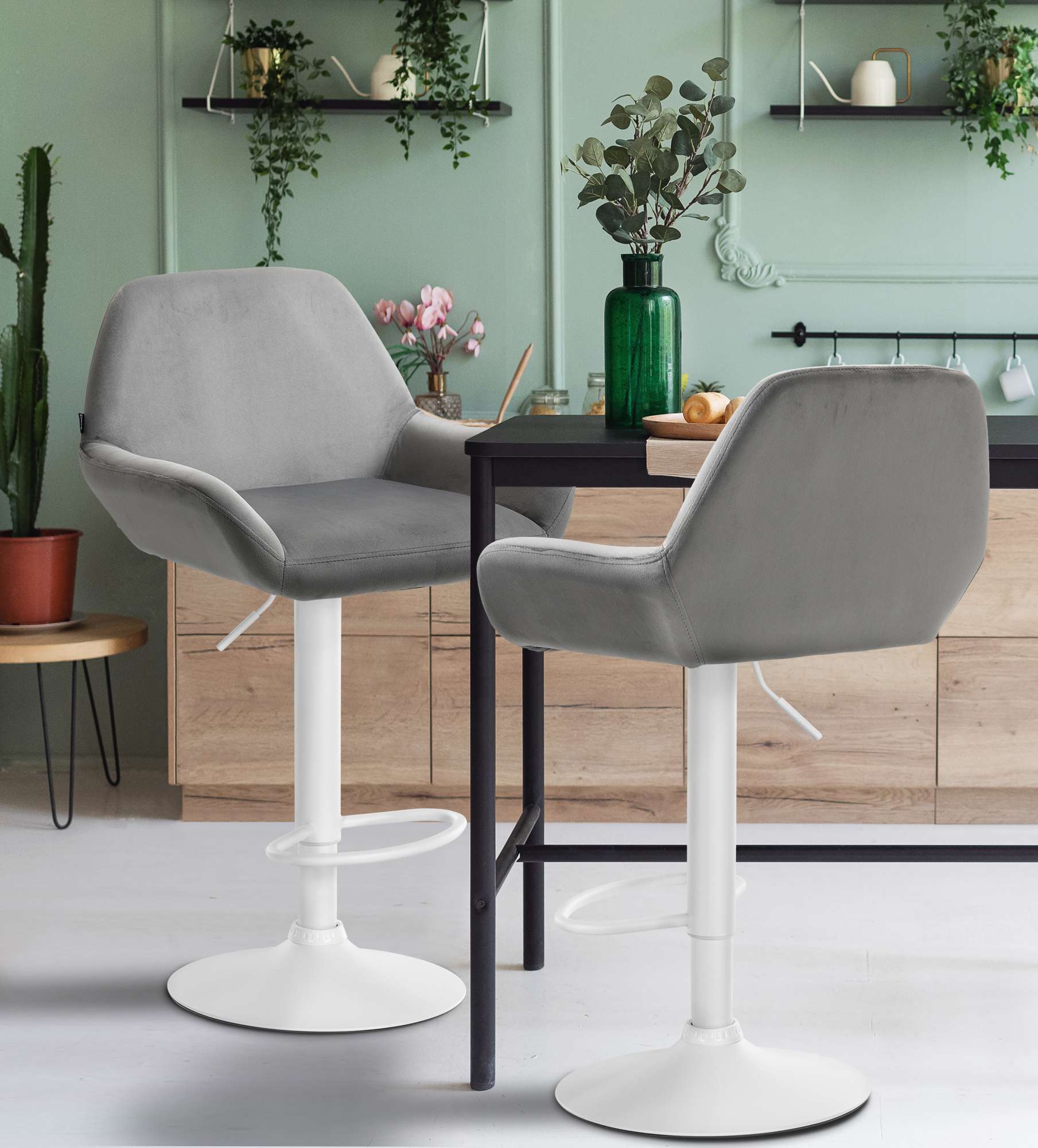 Tabouret de bar Braga Velours avec pied en métal réglable et pivotant