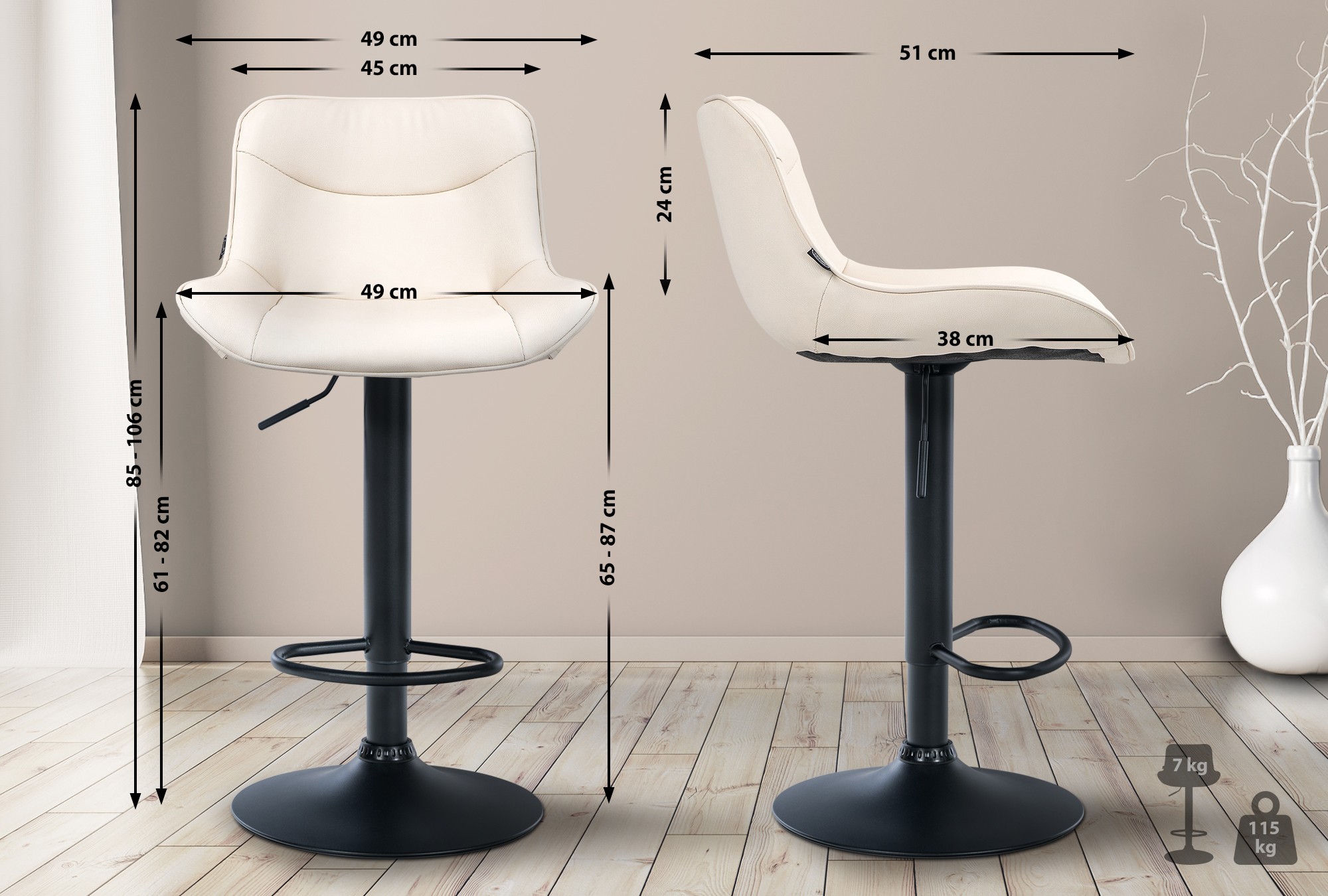 Lot de 2 tabourets de bar Vonore en similicuir