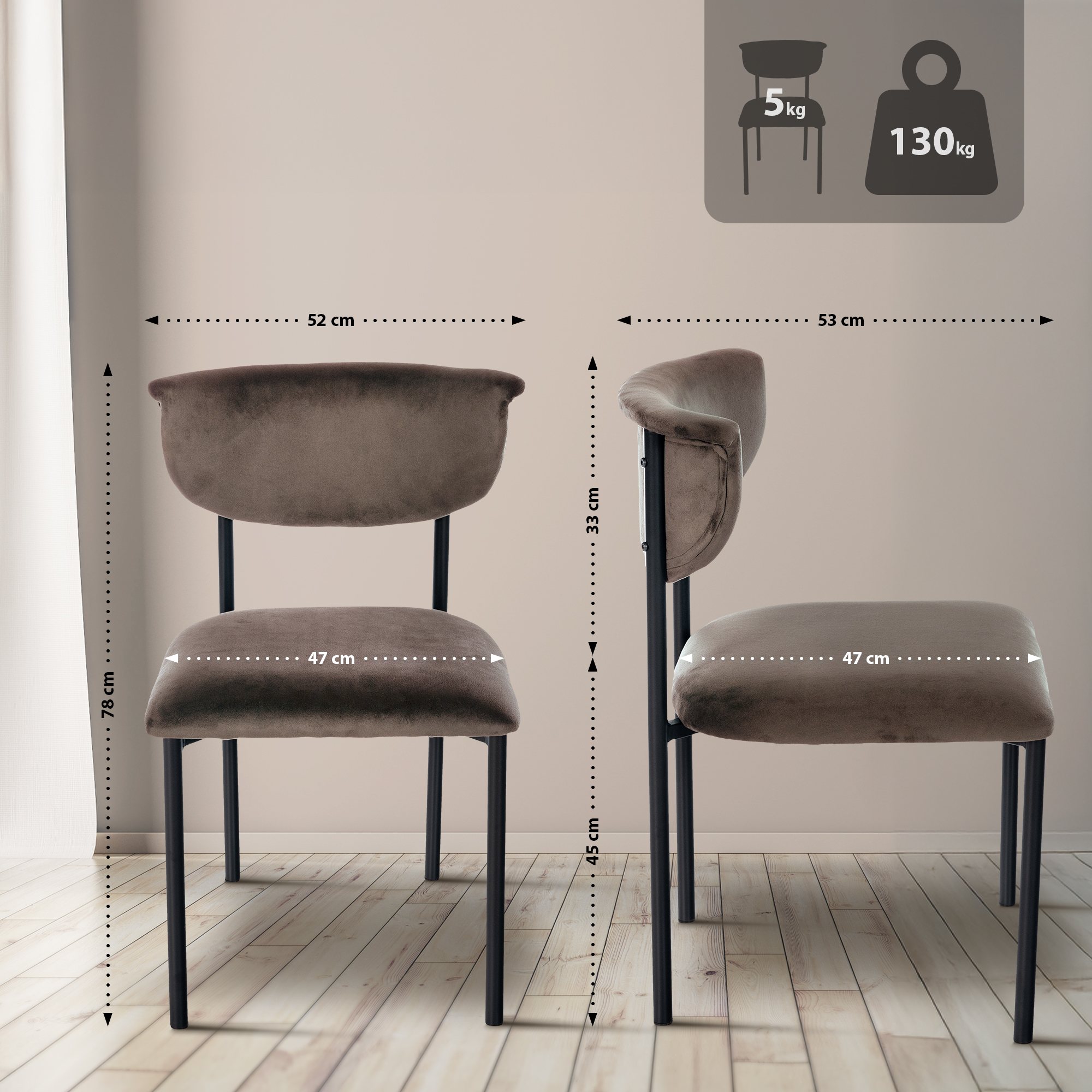 Chaise de salle à manger Gambell en Velours