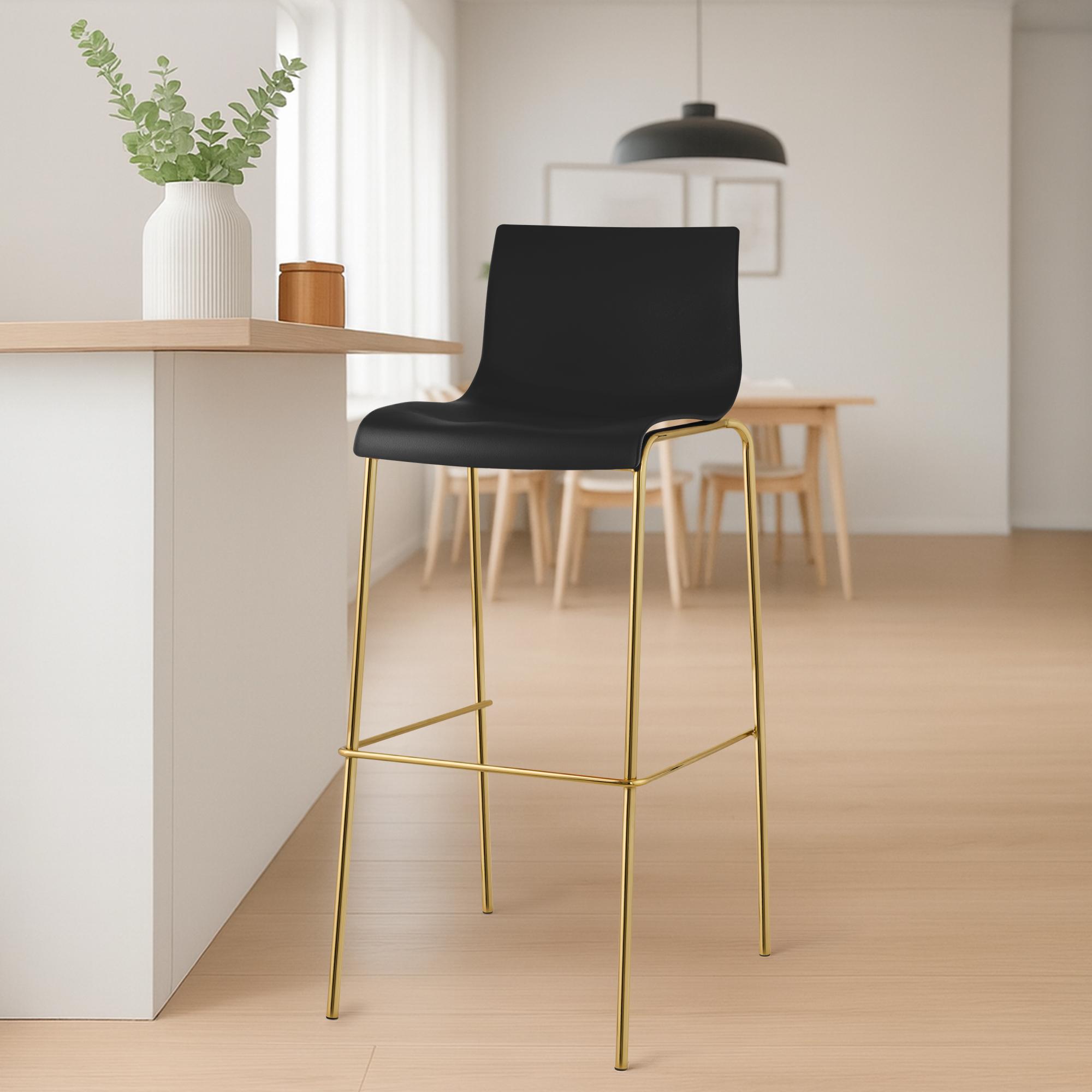 Tabouret de bar Hover plastique piètement 4 pieds or