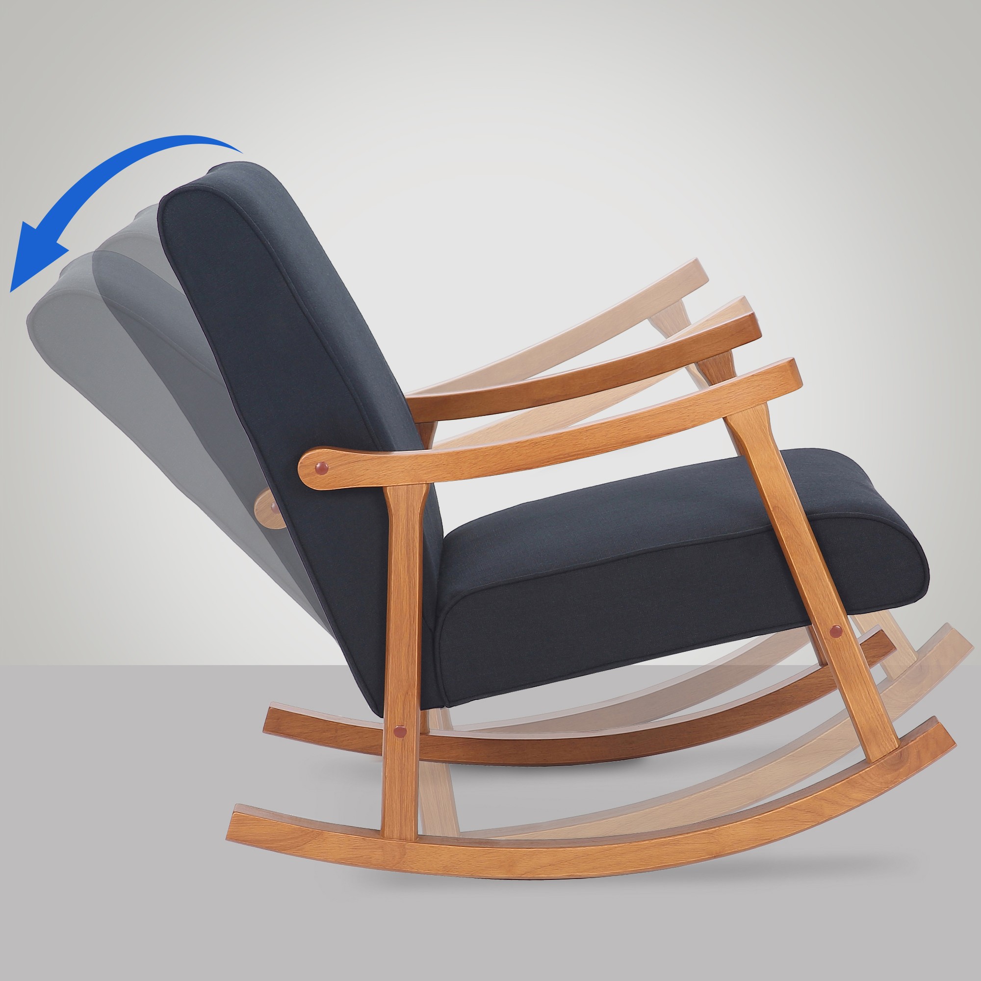 Chaise à bascule Morelia en tissu avec pieds Noyer