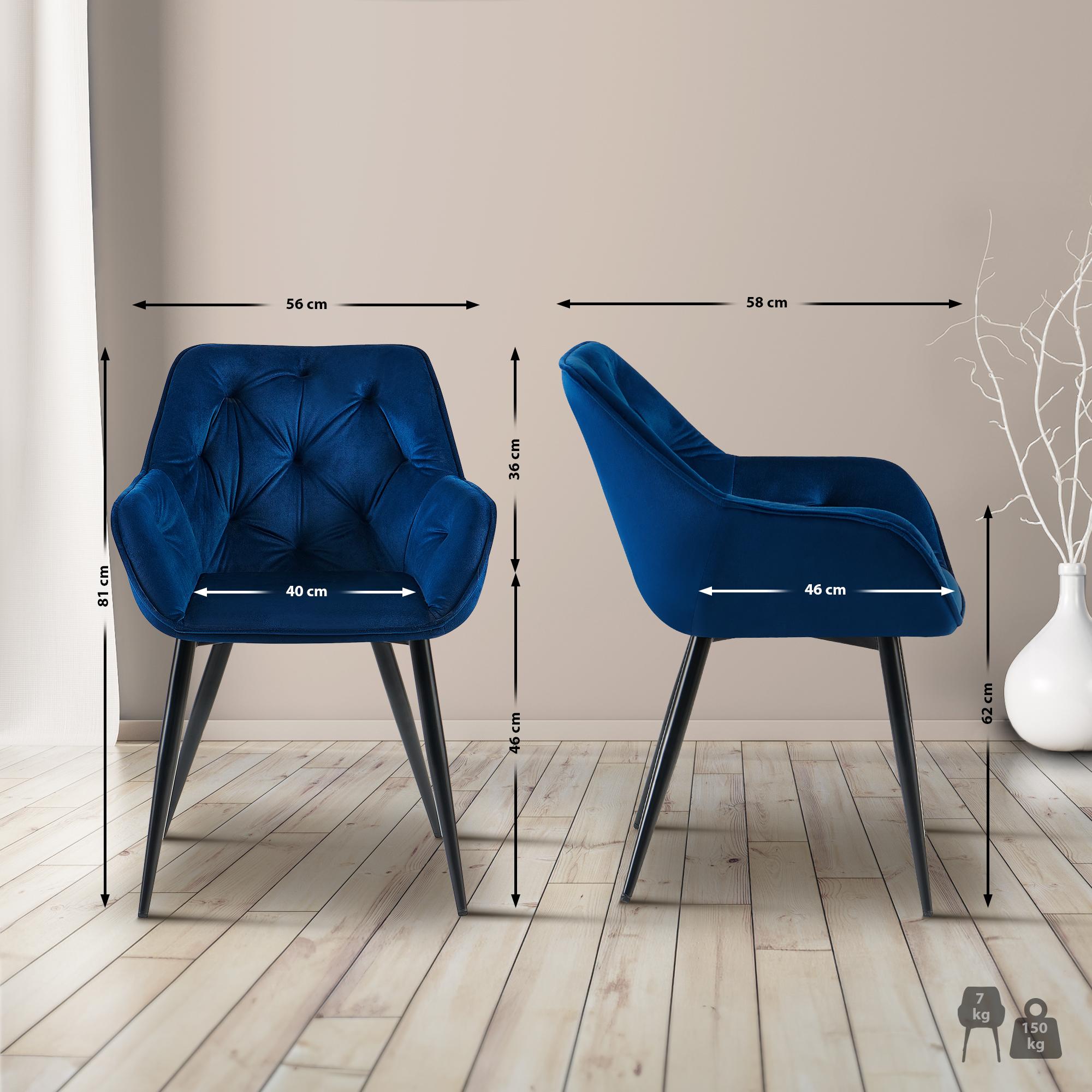Lot de 2 chaises de salle à manger Cassis revêtement en velours