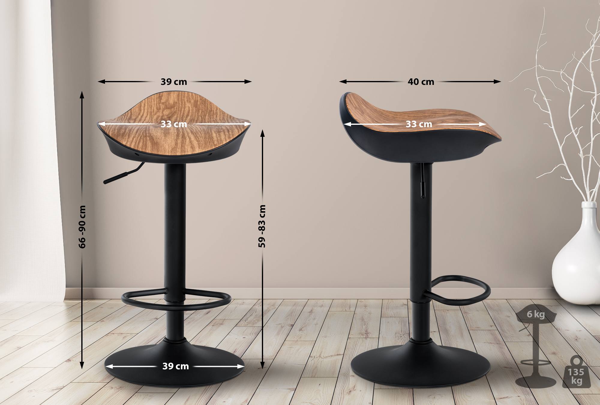 Tabouret de bar Alisson en similicuir avec pied trompette