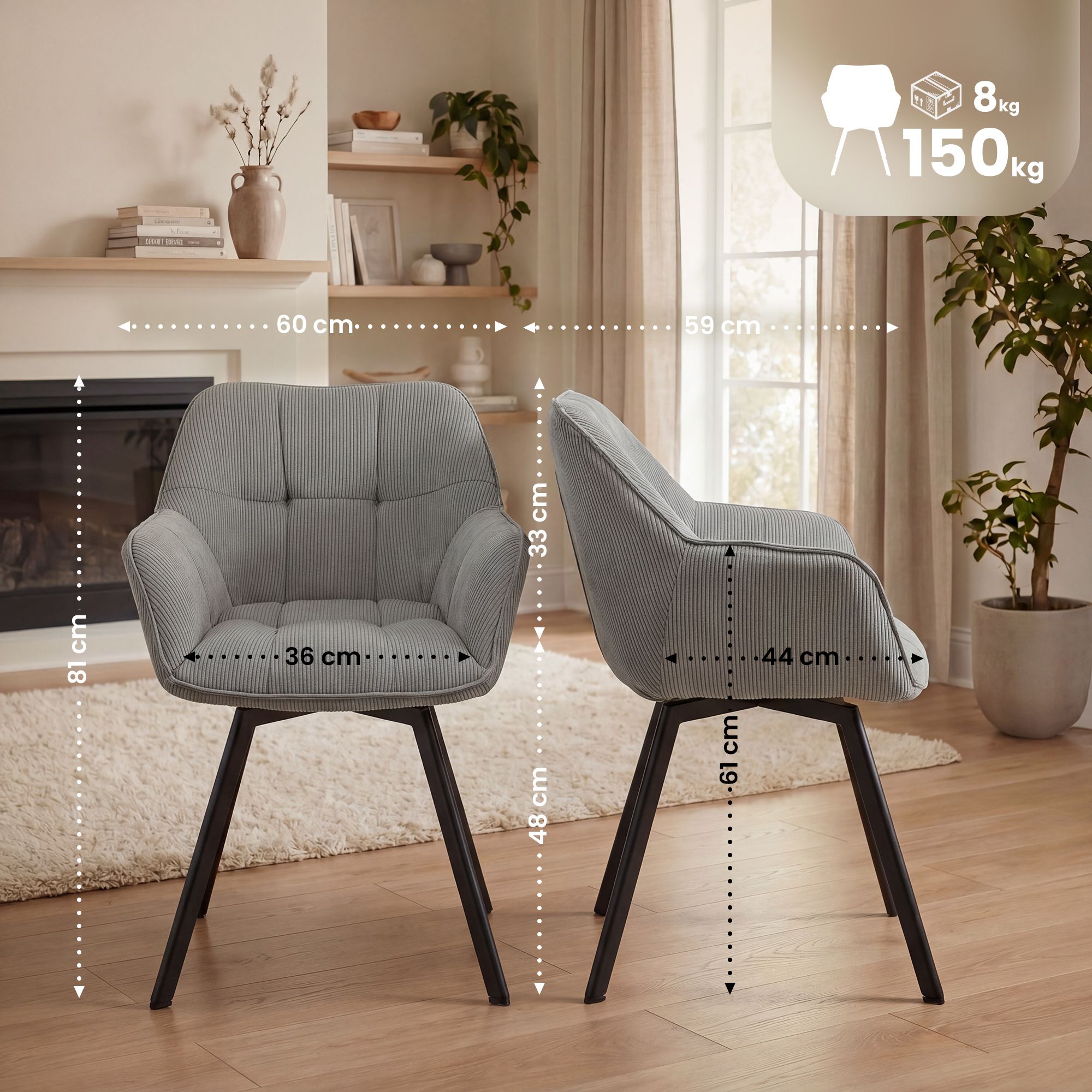 Chaise de salle à manger Jordi Cord