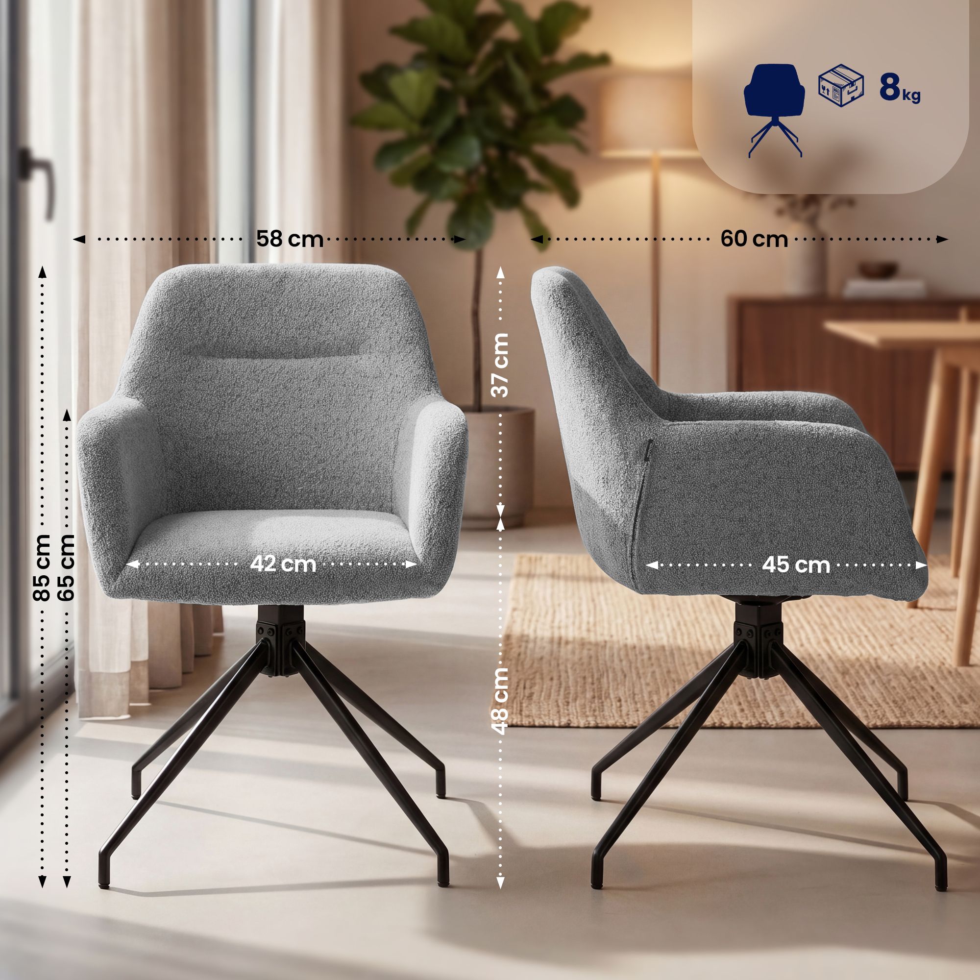 Lot de 2 Chaises de Salle à Manger Merlinda en Tissu Bouclette