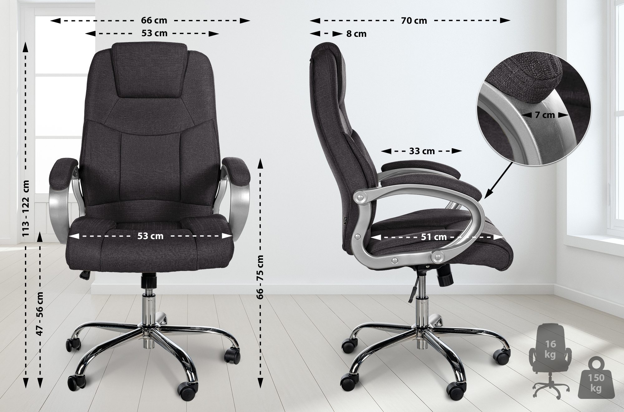 Chaise de bureau Apoll XL en tissu