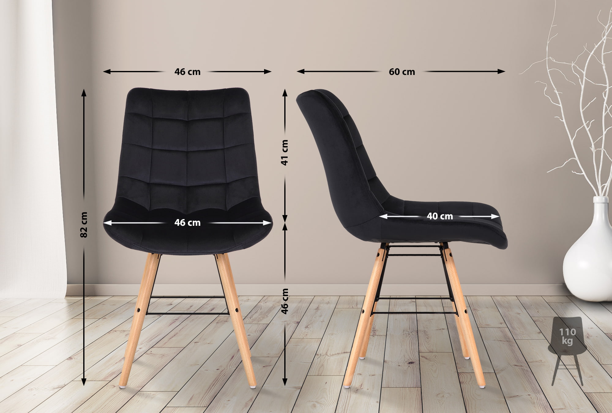Chaise de salle à manger Leni en velours avec pieds en Bois