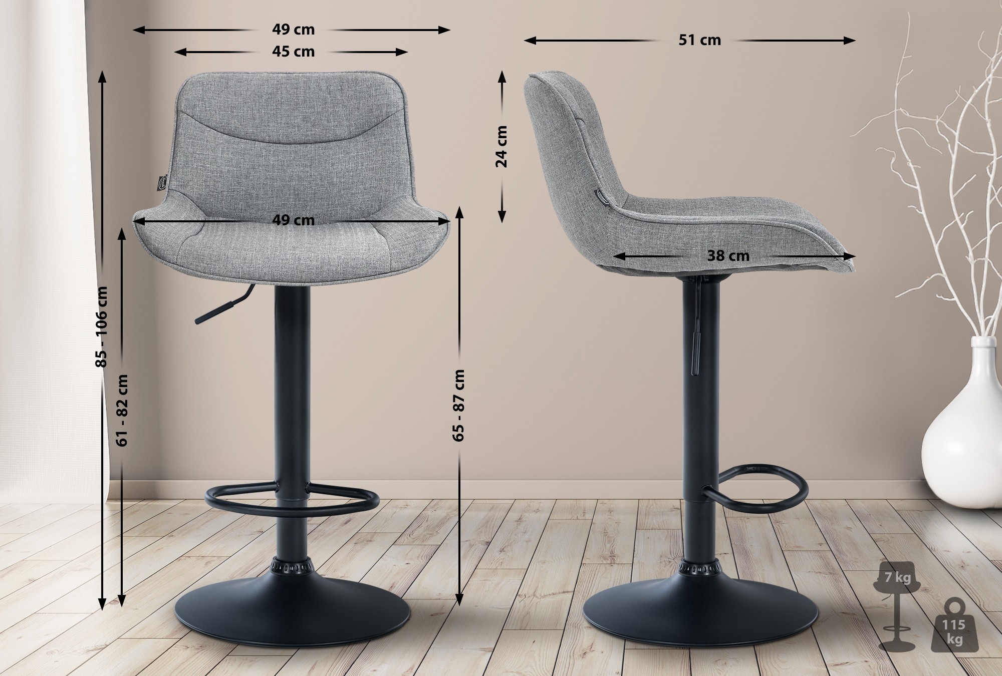 Lot de 2 tabourets de bar Vonore tissu