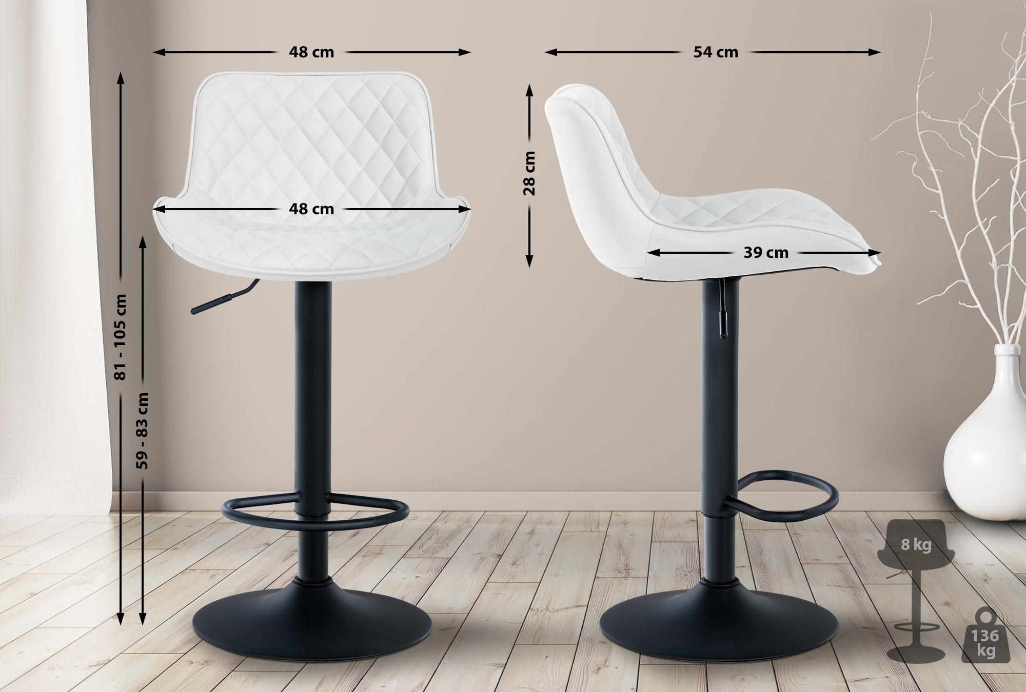 Tabouret de bar Minosa réglable et pivotant