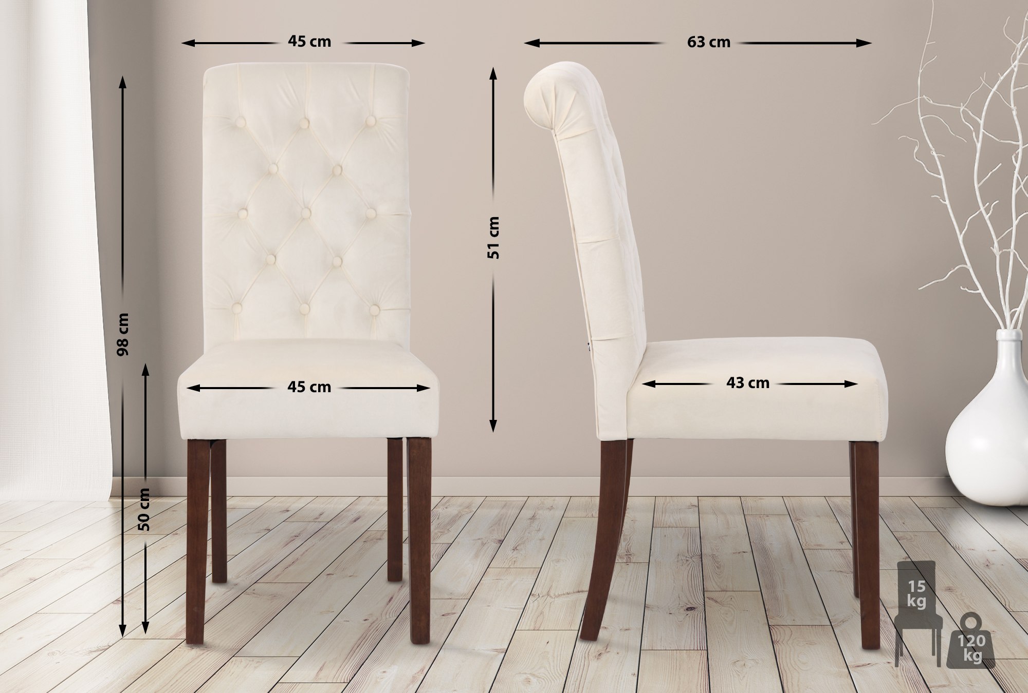 Chaise de salle à manger Lisburn avec Pieds en bois de caoutchouc