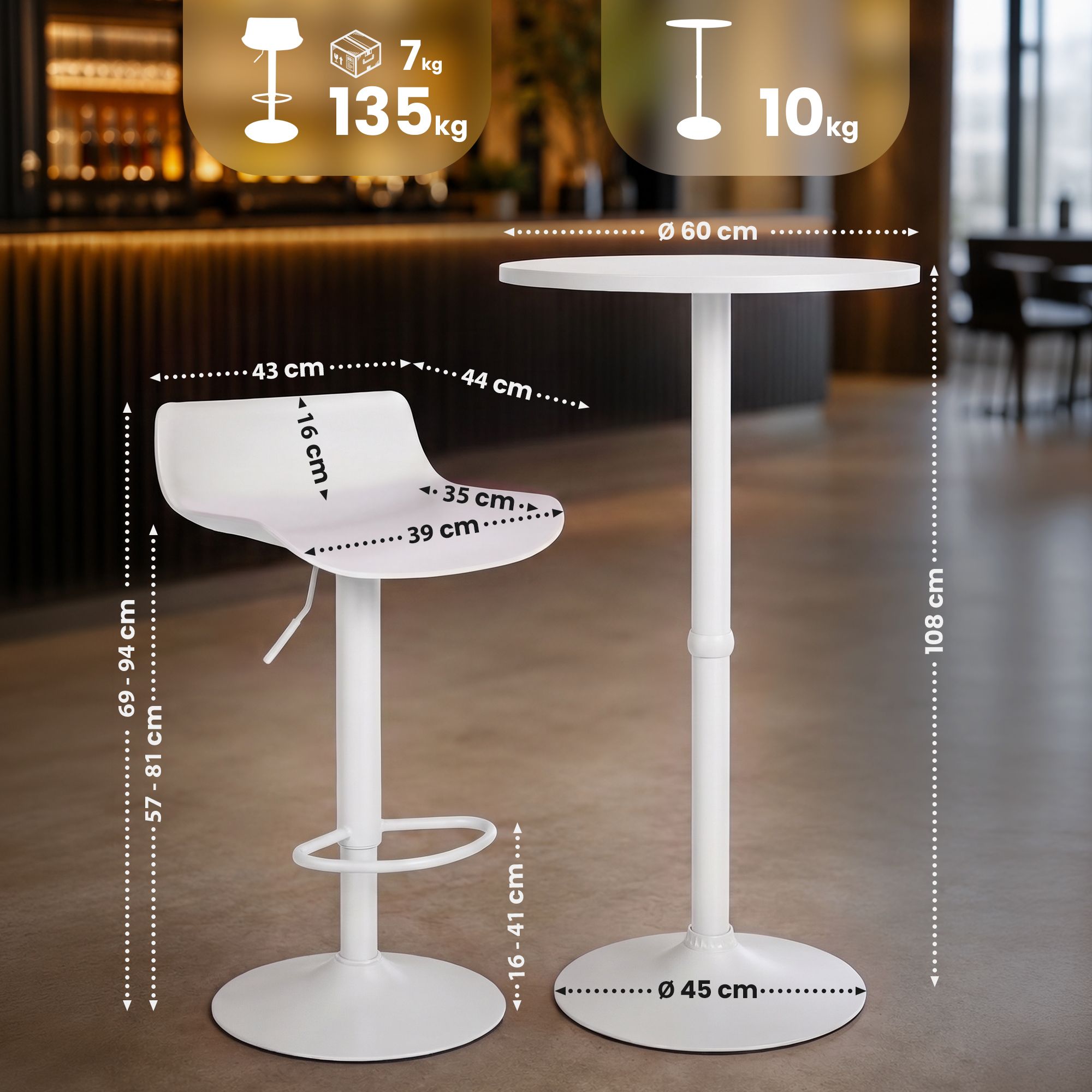 Ensemble table de bar Navo avec 2 tabourets de bar