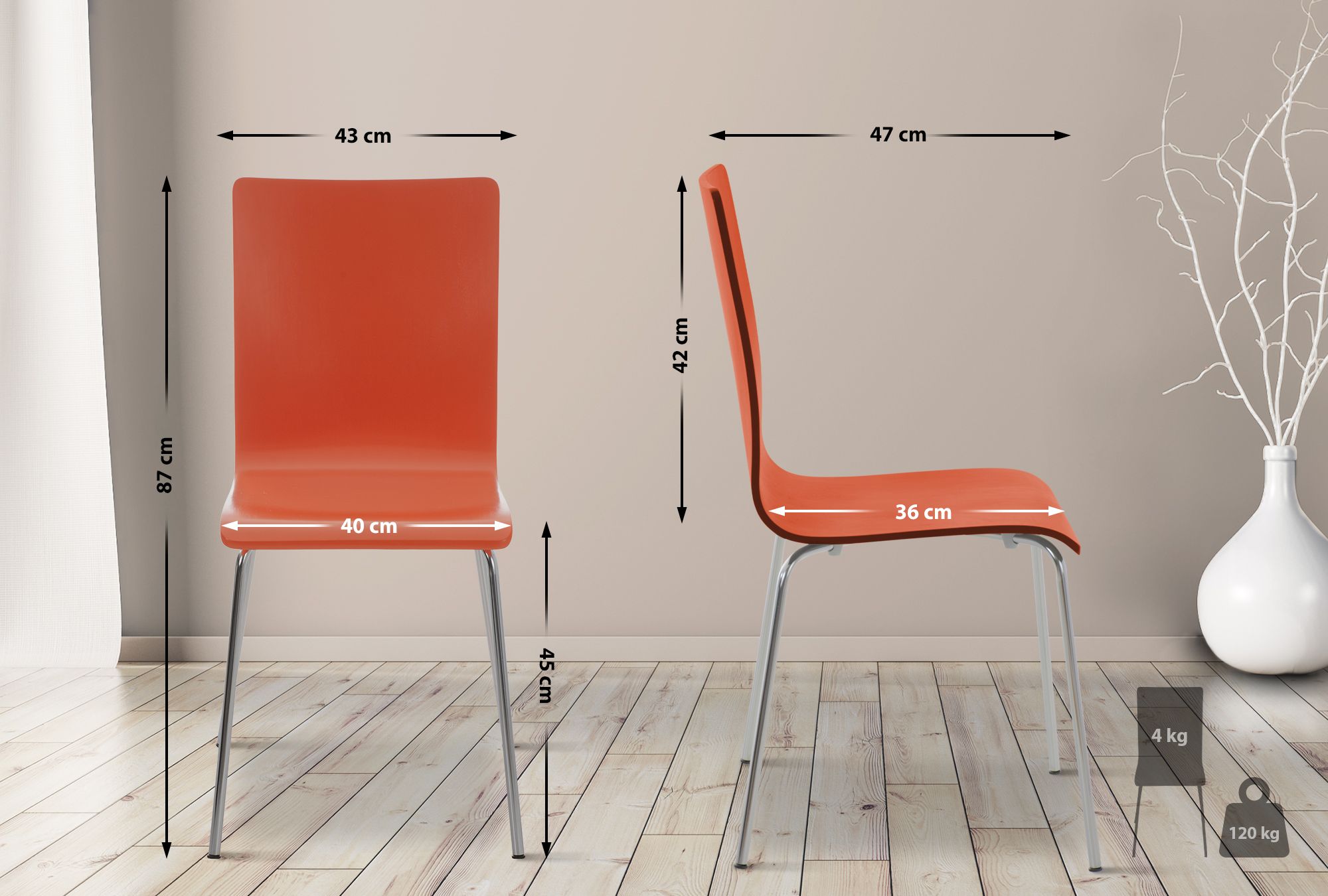 Chaise en bois avec piètement en métal PEPE Orange