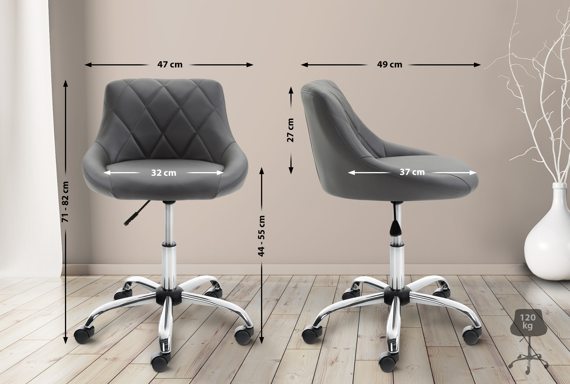Tabouret de travail Lazio réglable en hauteur et pivotant