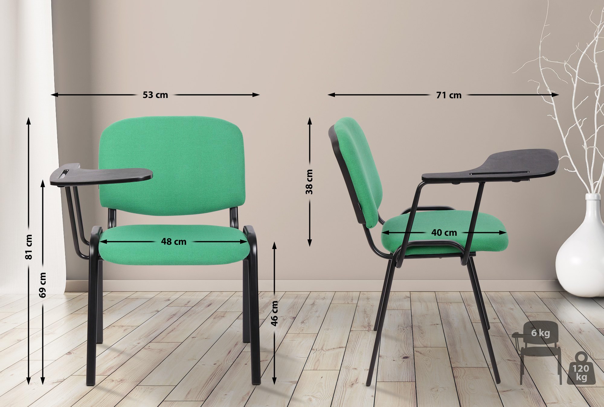 Lot de 4 Chaises Ken en tissu avec tablette rabattable