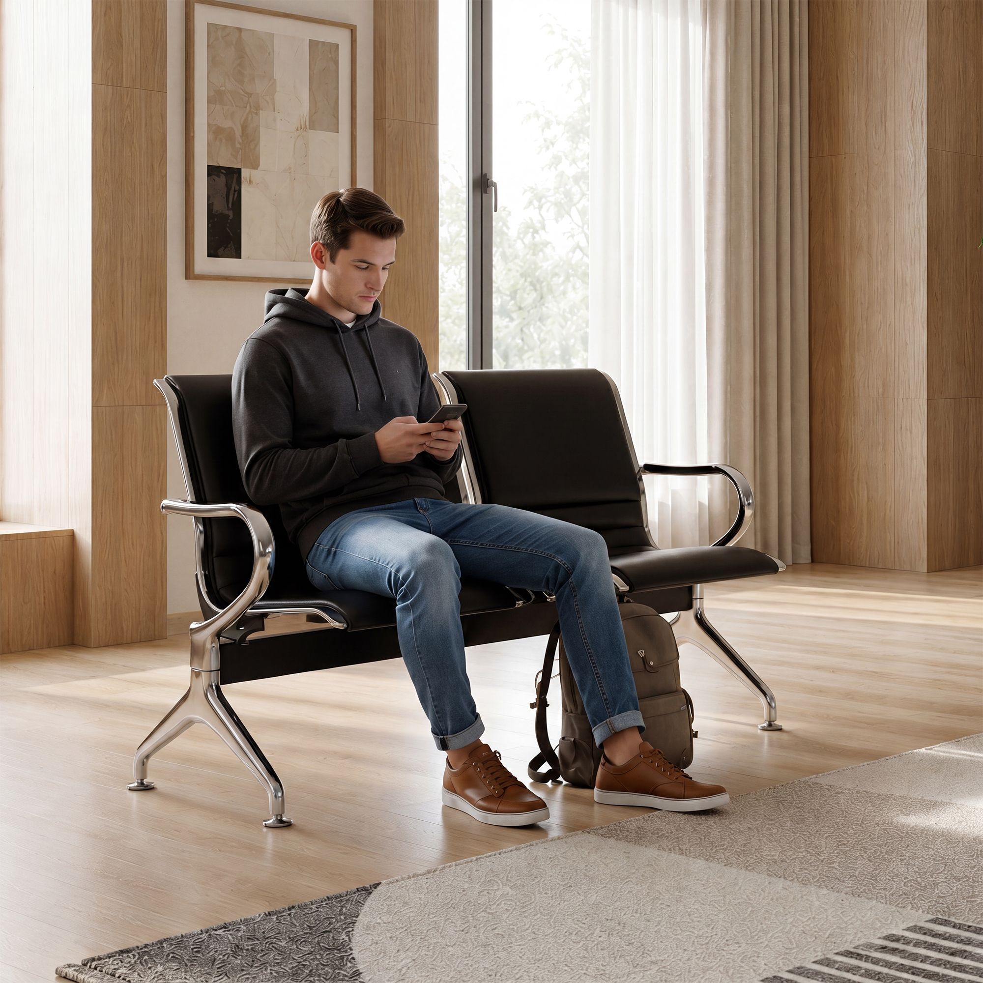 Banc d'attente Frankfurt - design moderne, assise confortable, montage facile, ideal pour halls et espaces publics