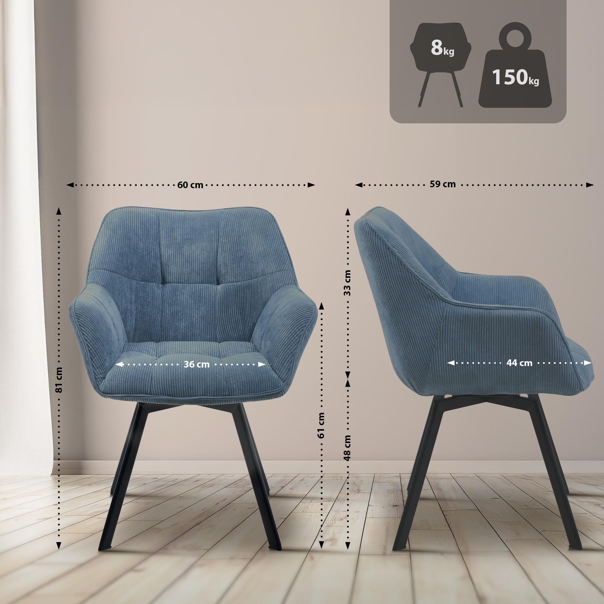 Lot de 2 chaises de salle à manger Jordi Cord