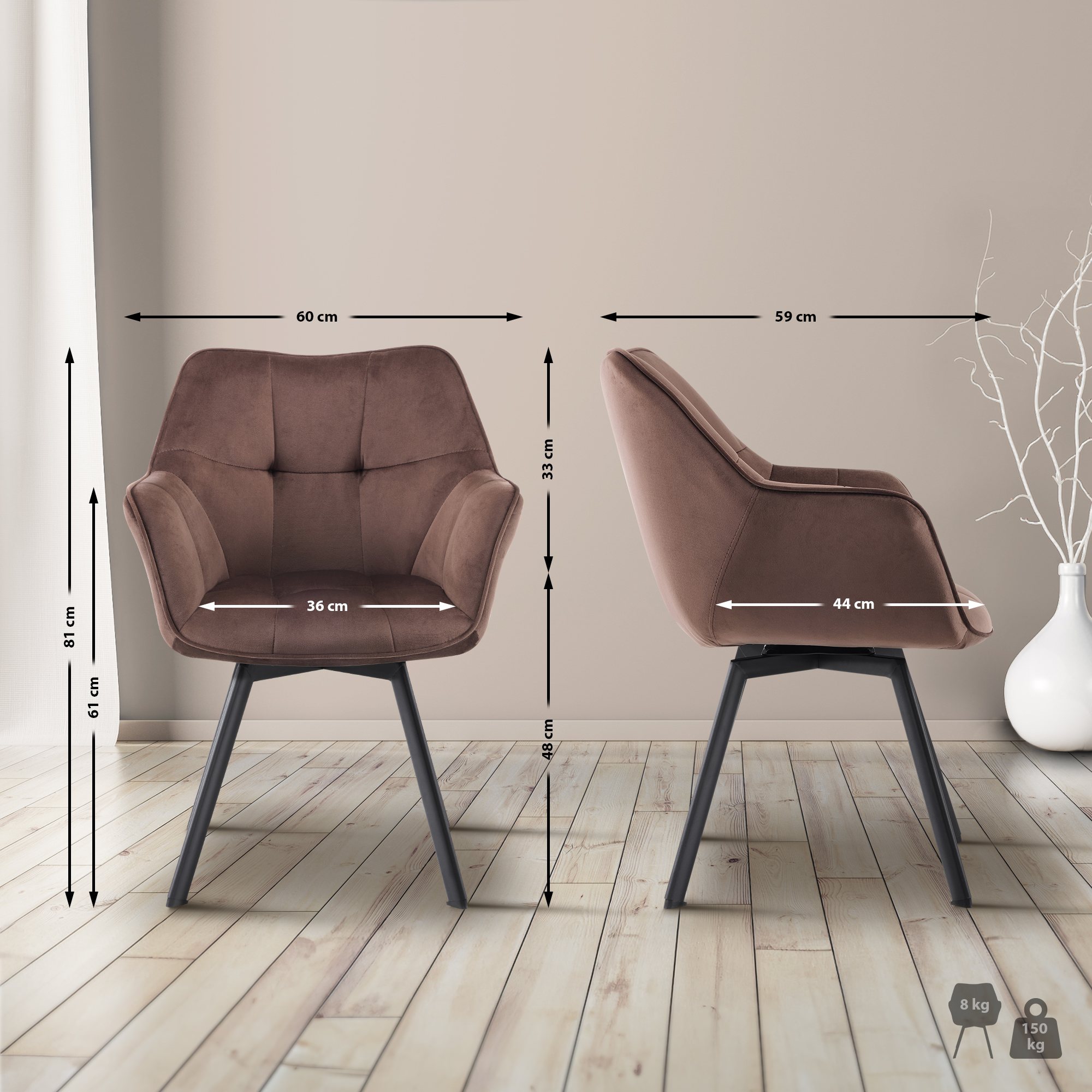 Chaise de salle à manger Jordi velours