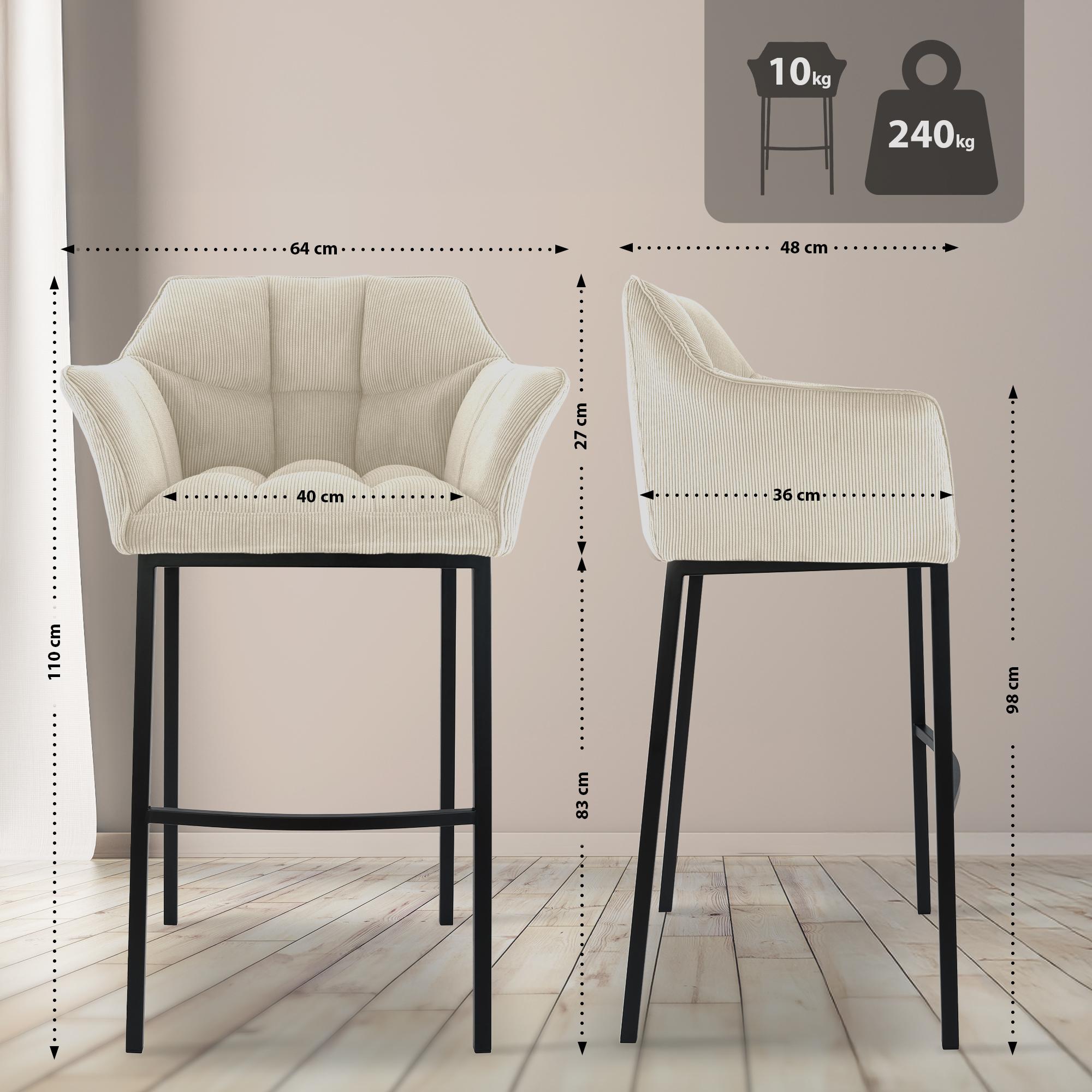 Tabouret de Bar Damaso en Velours Côtelé avec Piétement à Quatre Pieds