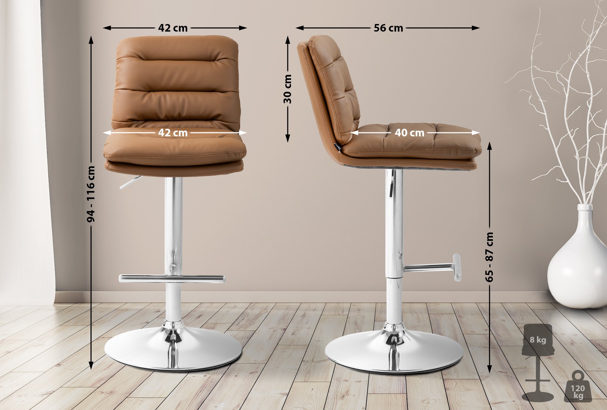 Lot de 2 tabourets de bar Damar en similicuir