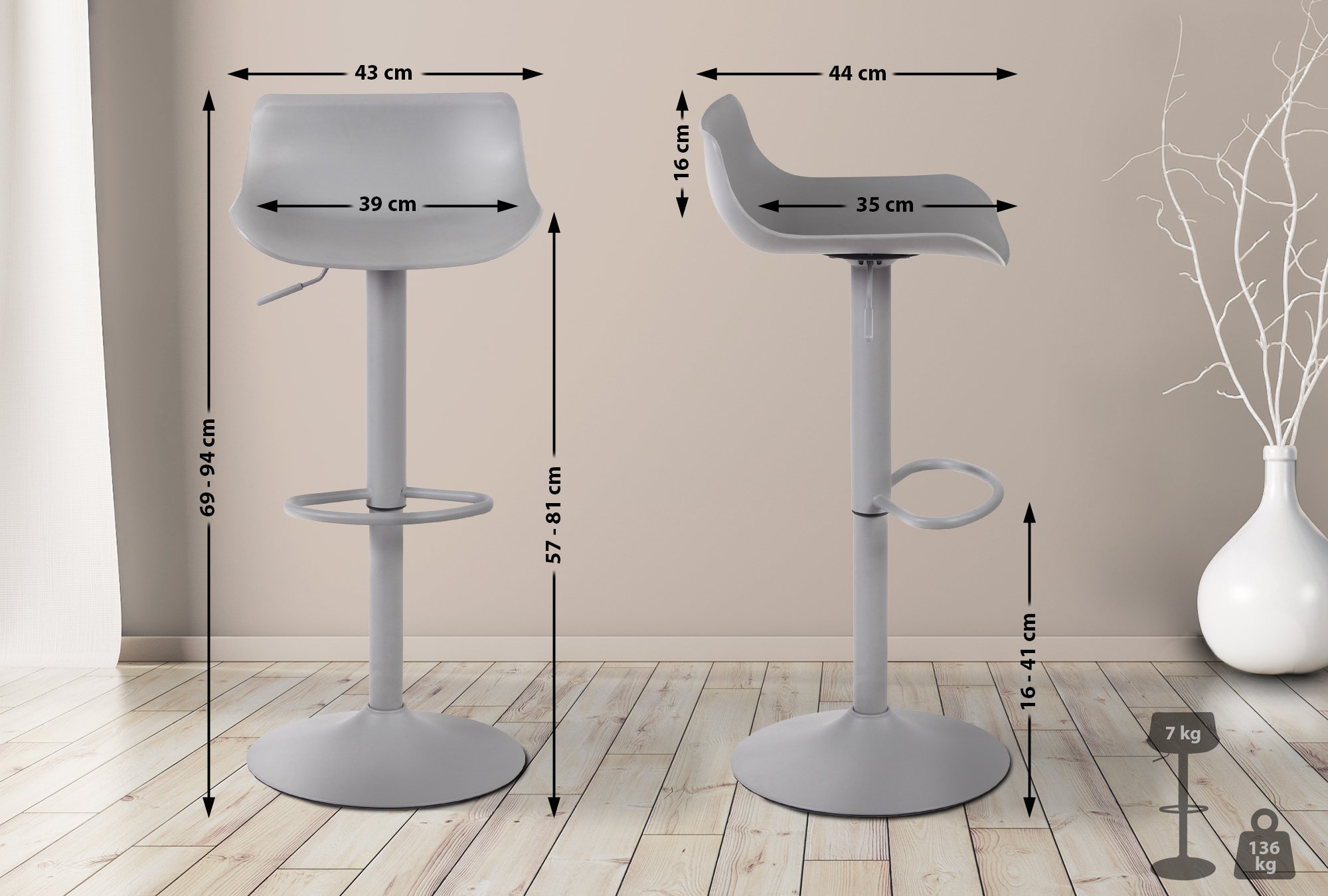 Lot de 4 tabourets de bar Aveiro