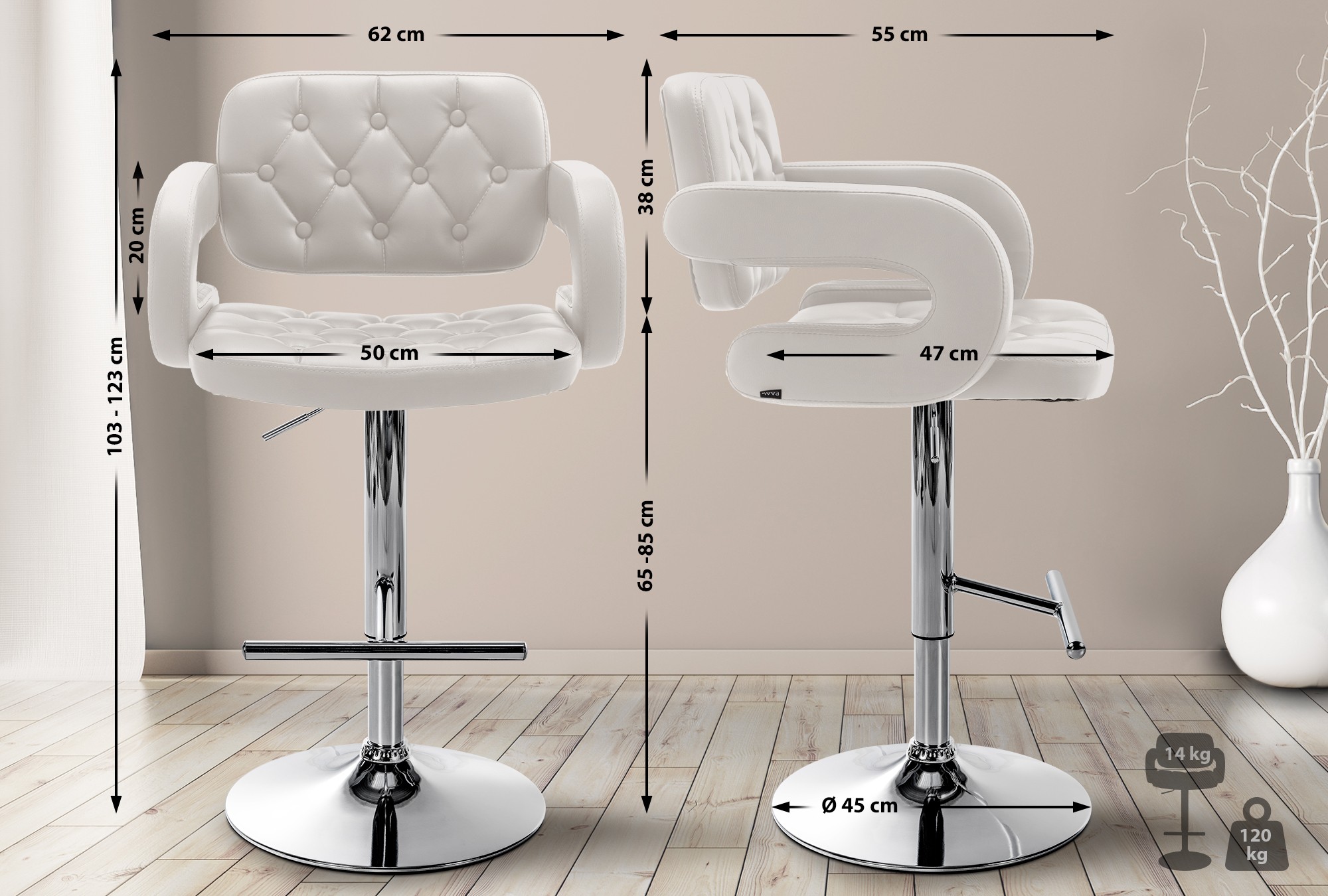 Tabouret de bar Dublin similicuir avec pied en métal