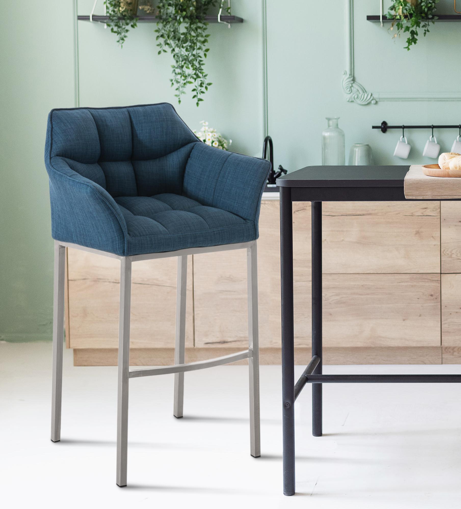 Lot de 2 tabourets de bar Damaso en tissu avec piètement à quatre pieds