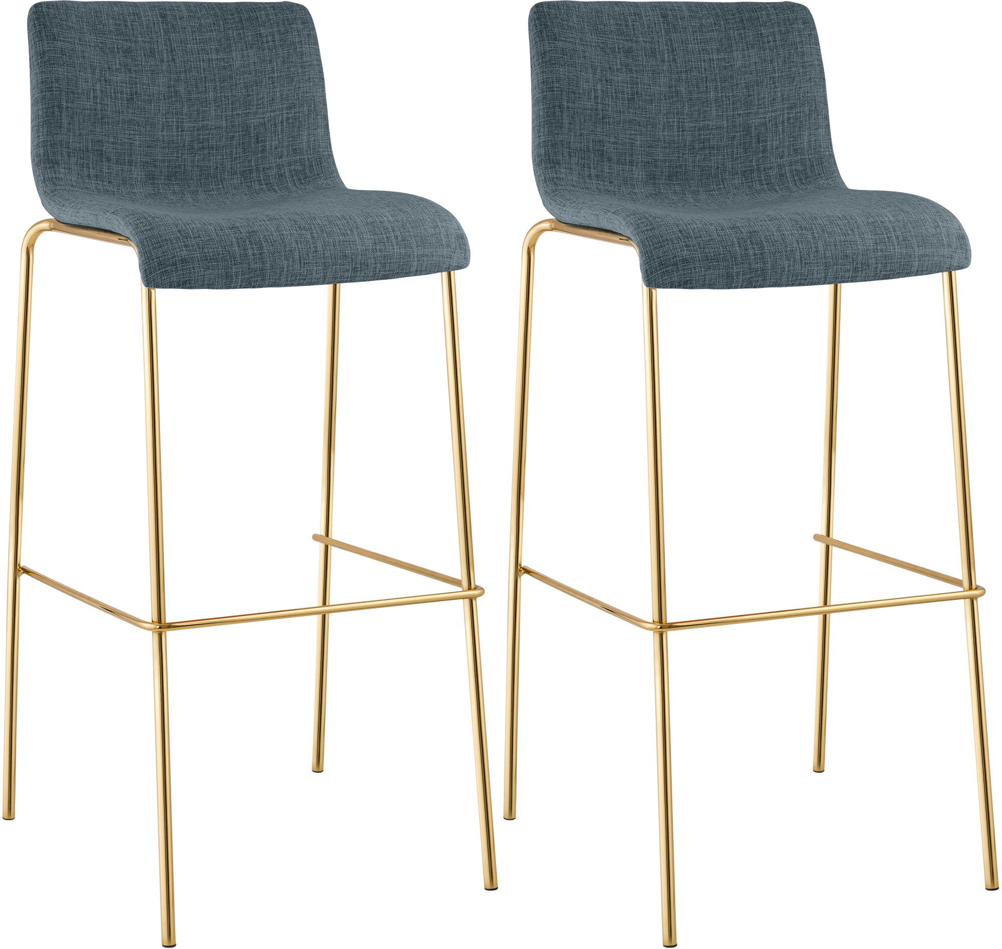 Lot de 2 Tabourets de bar Hover en tissu, piètement quatre pieds doré