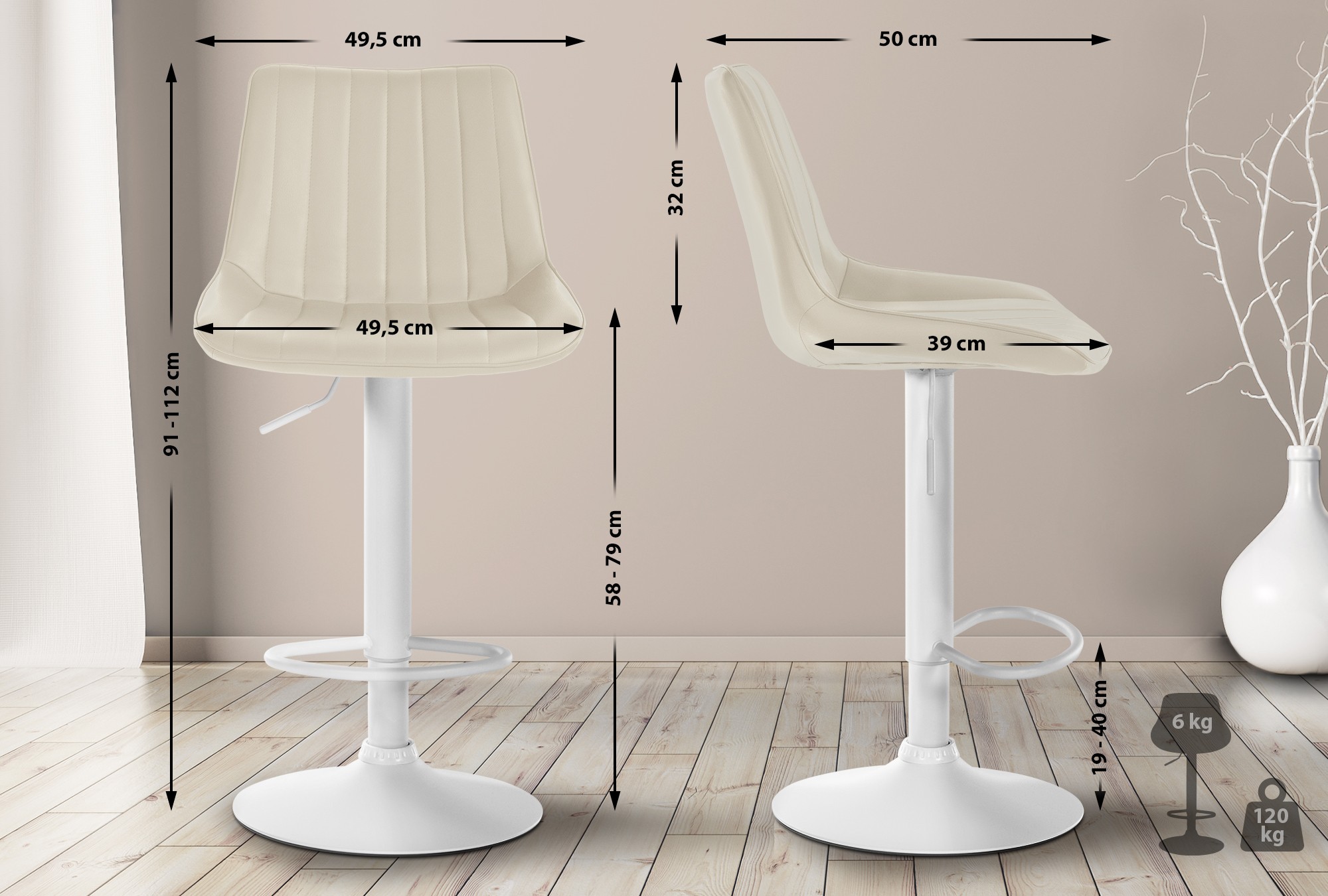 Lot de 2 tabourets de bar Toni en similicuir