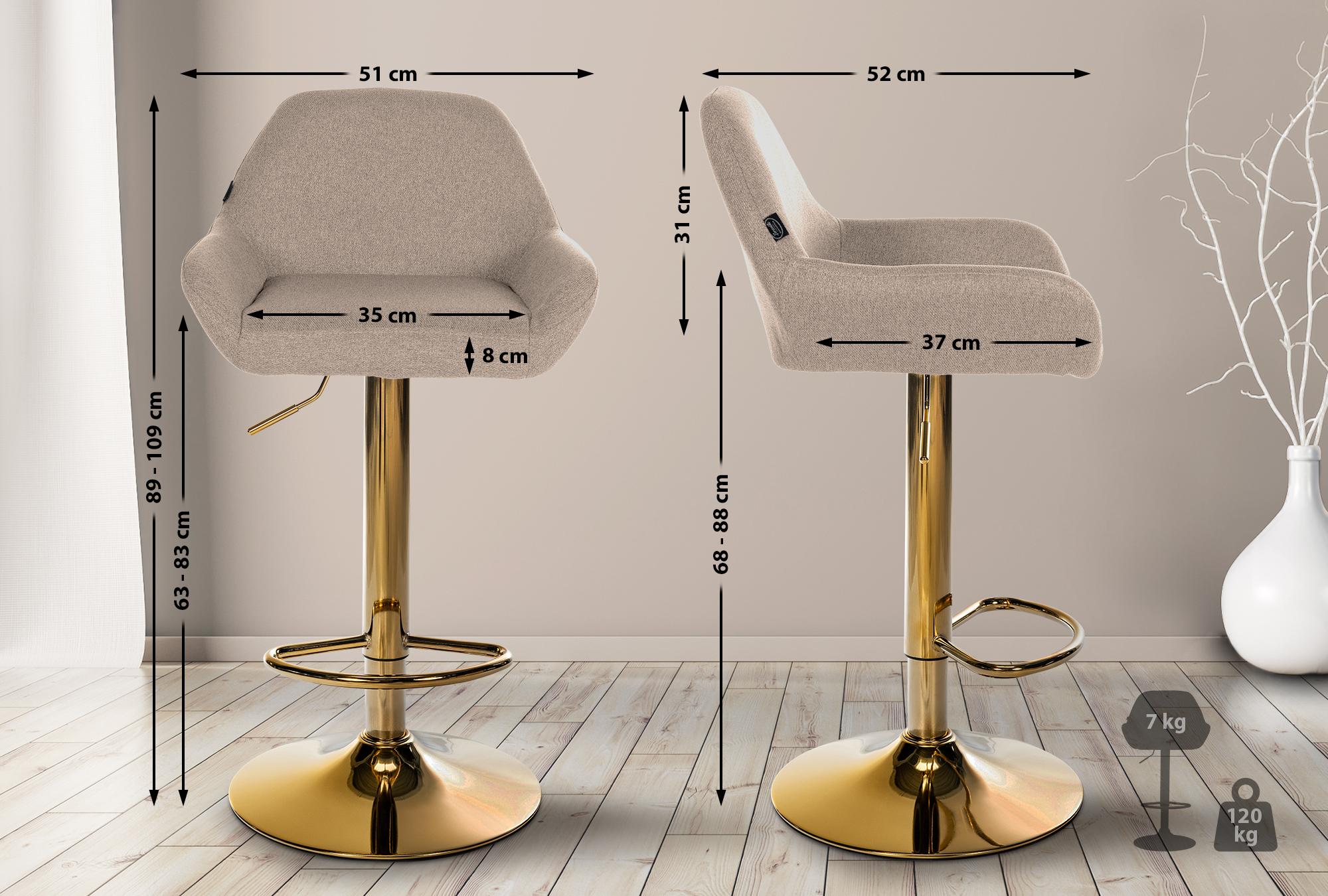 Lot de 2 tabourets de bar Braga Gold tissu