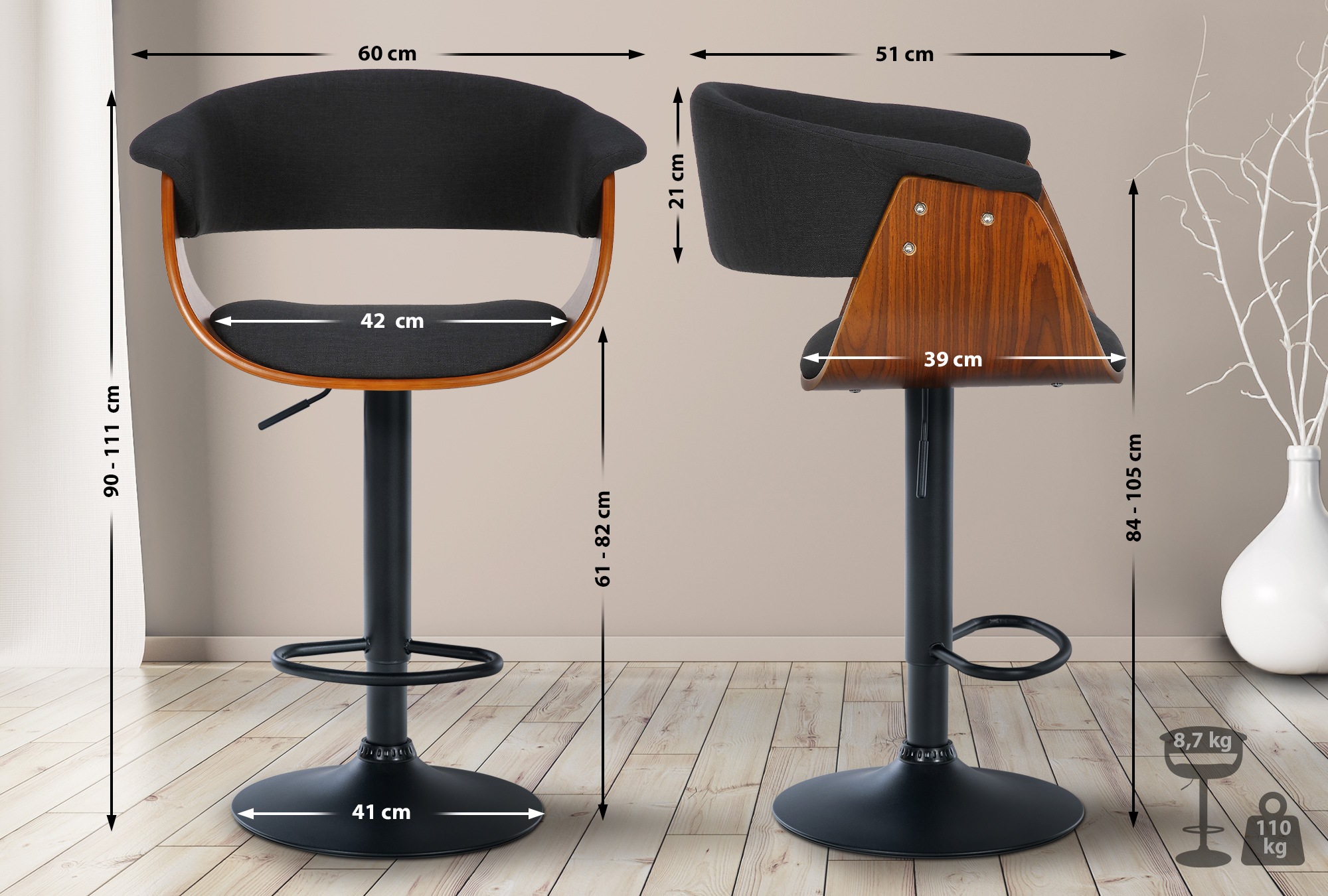 Lot de 2 tabourets de bar Vestal
