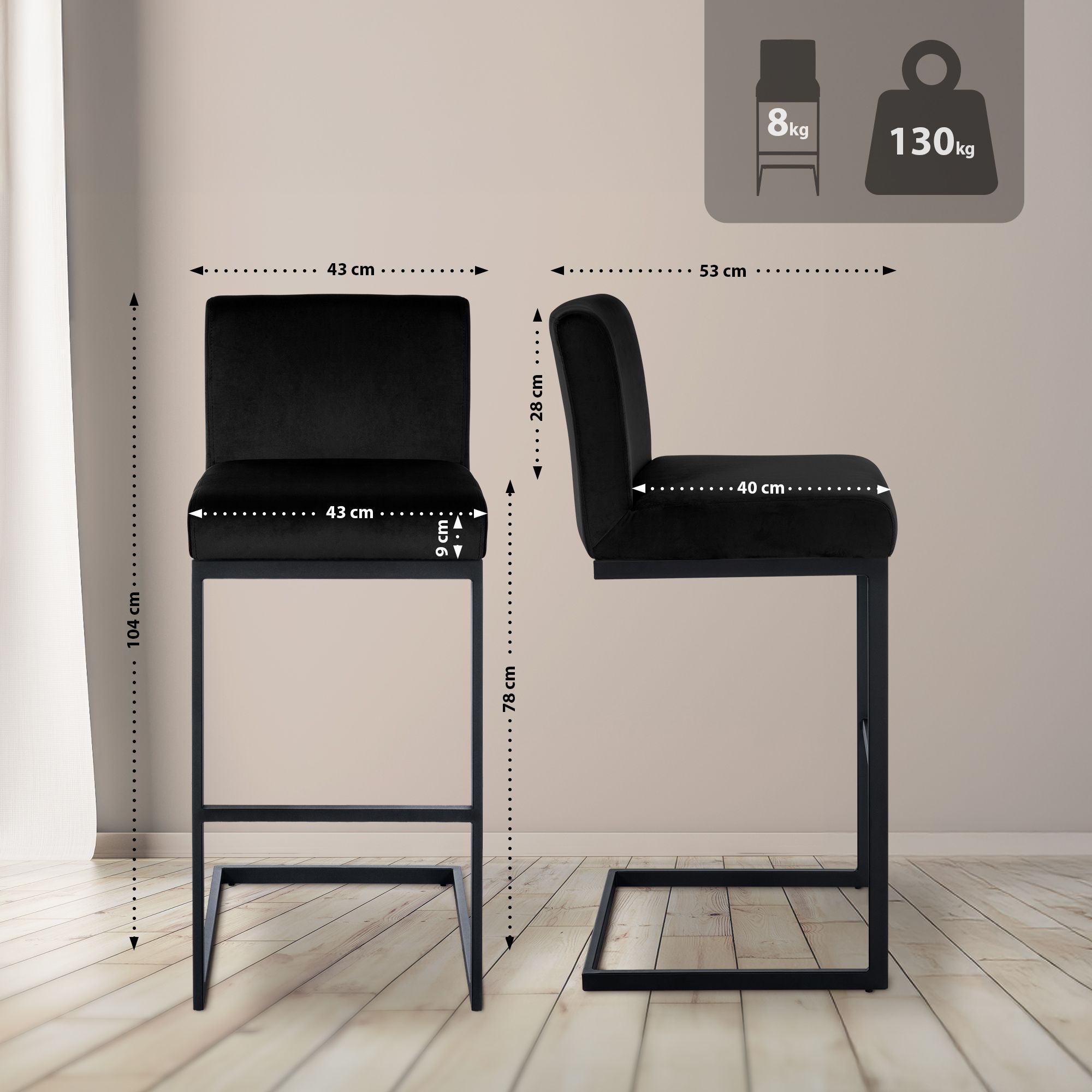 Tabouret de bar Hopewell velours