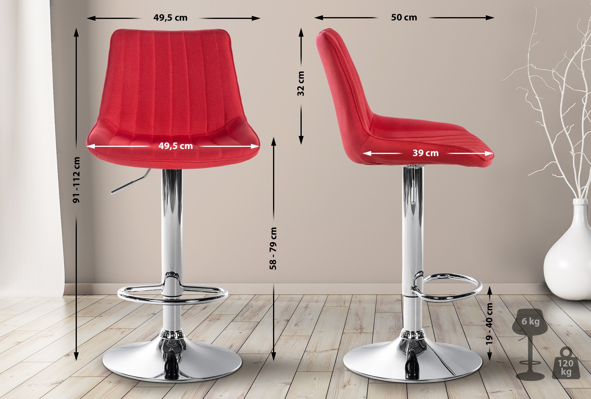 Tabouret de bar Toni en Tissu Pied trompette en Métal