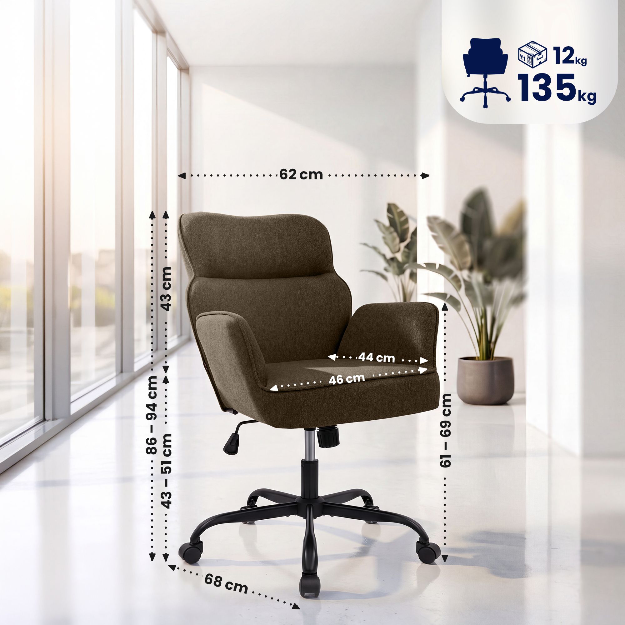 Chaise de bureau Amado tissu