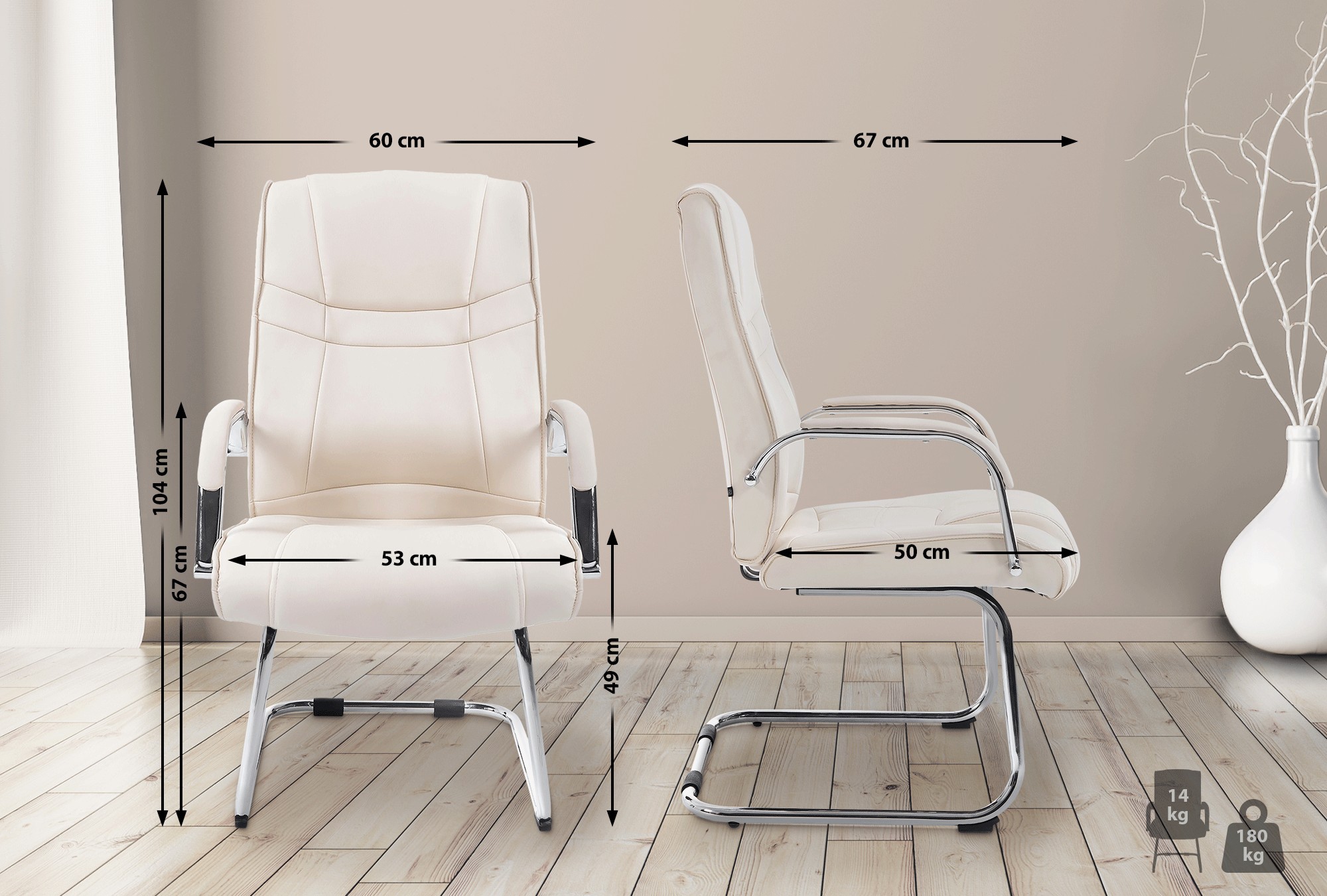 Lot de 2 Chaises Cantilever Attila en Similicuir avec accoudoirs