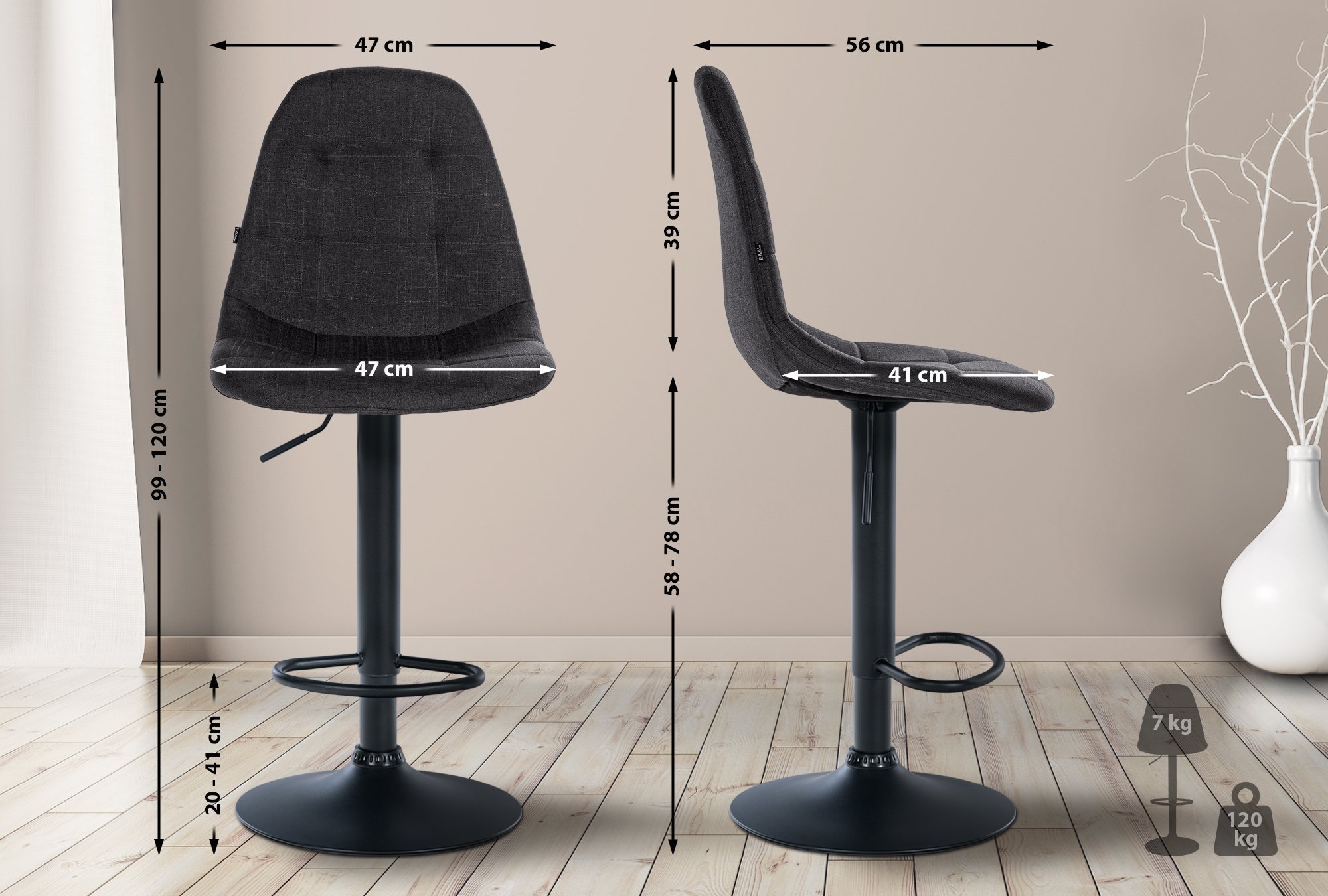 Tabouret de bar Elmore Tissu