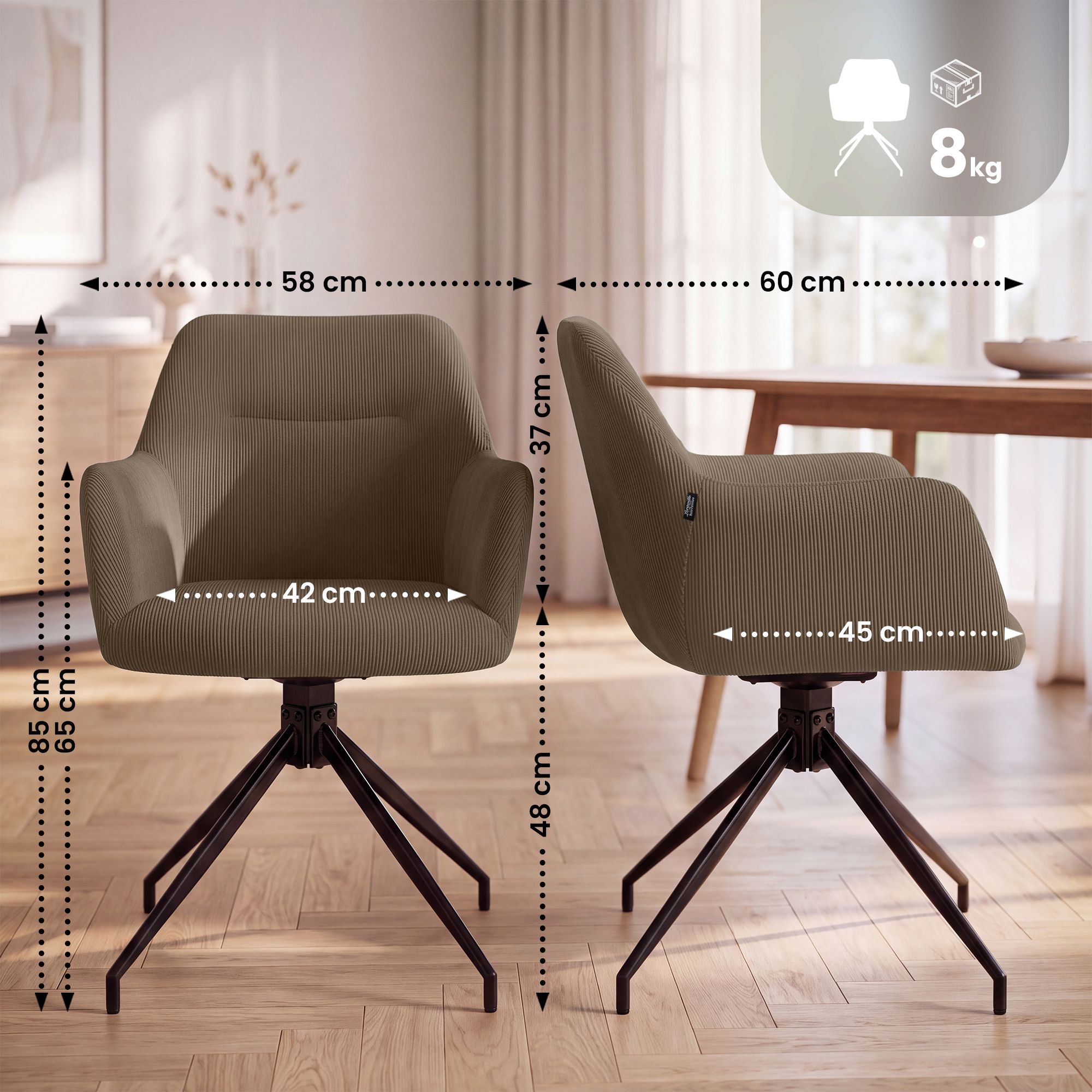 Chaise de salle à manger Merlinda en velours côtelé