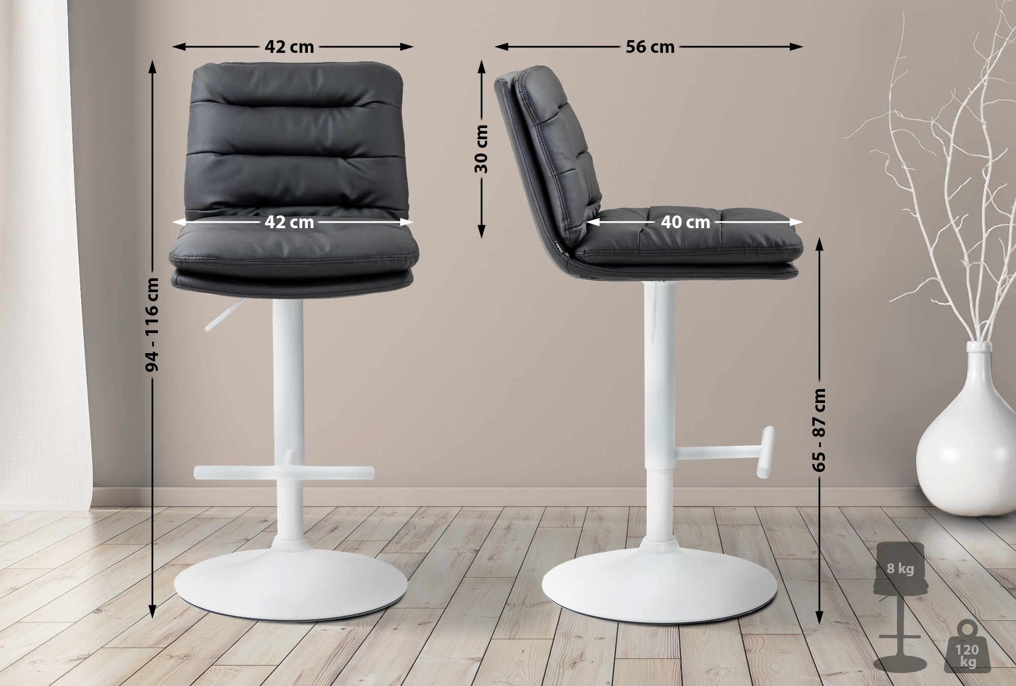 Lot de 2 tabourets de bar Damar en similicuir