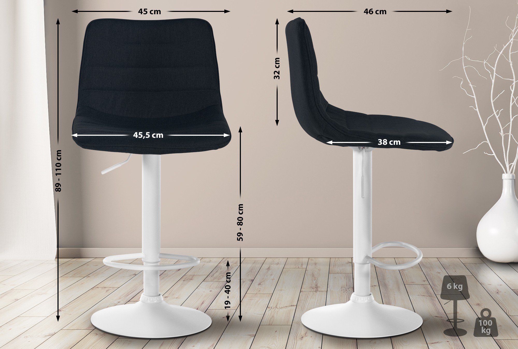 Tabouret de bar Lex en Tissu Pied trompette en Métal