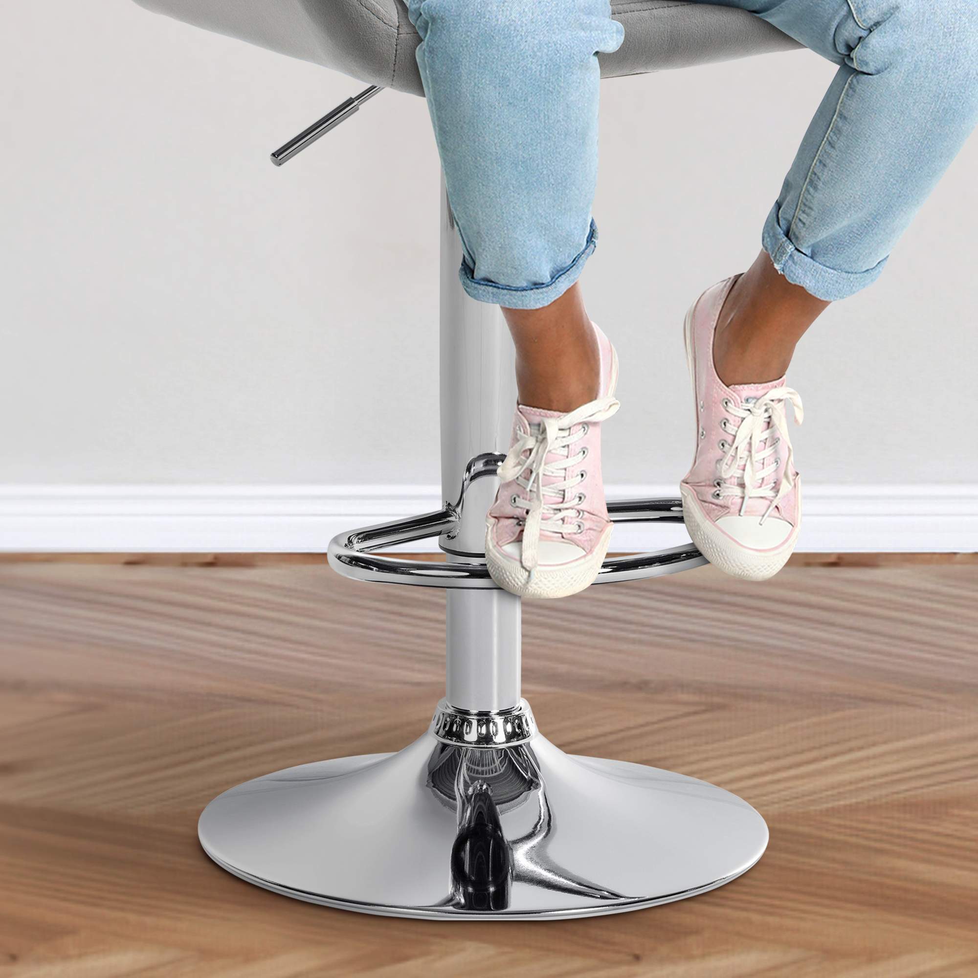 Tabouret de bar Braga Velours avec pied en métal réglable et pivotant