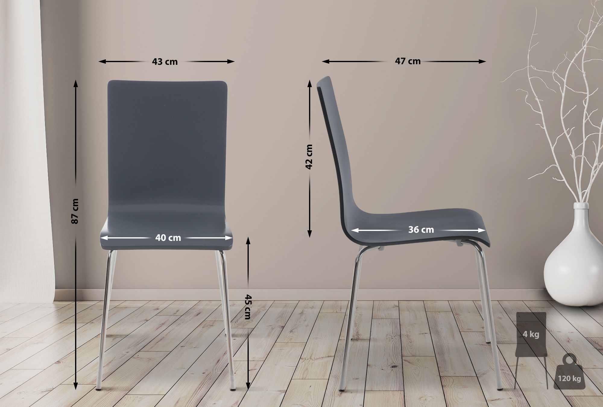 Lot de 4 chaises visiteur Pepe en bois