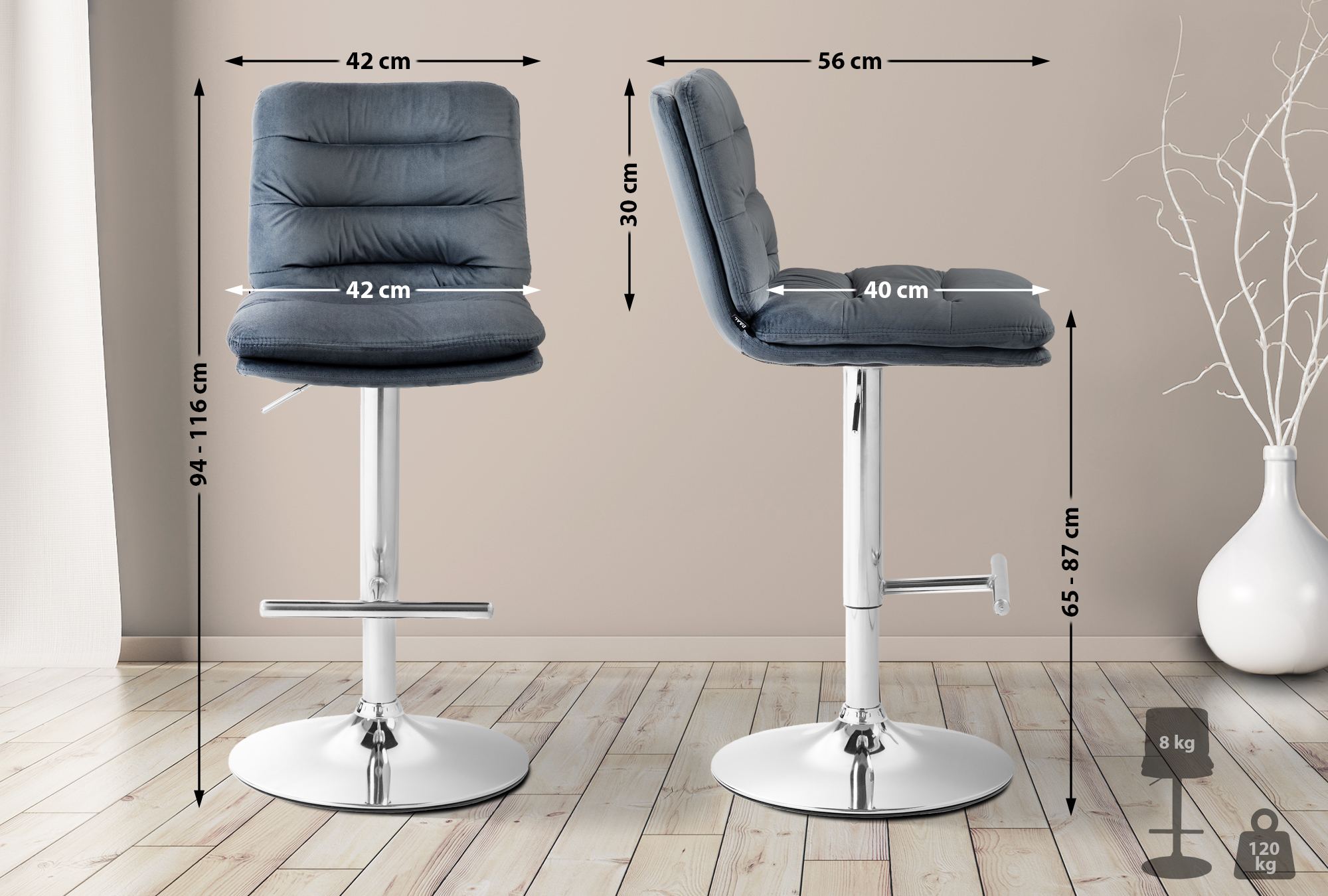 Lot de 2 tabourets de bar Damar velours