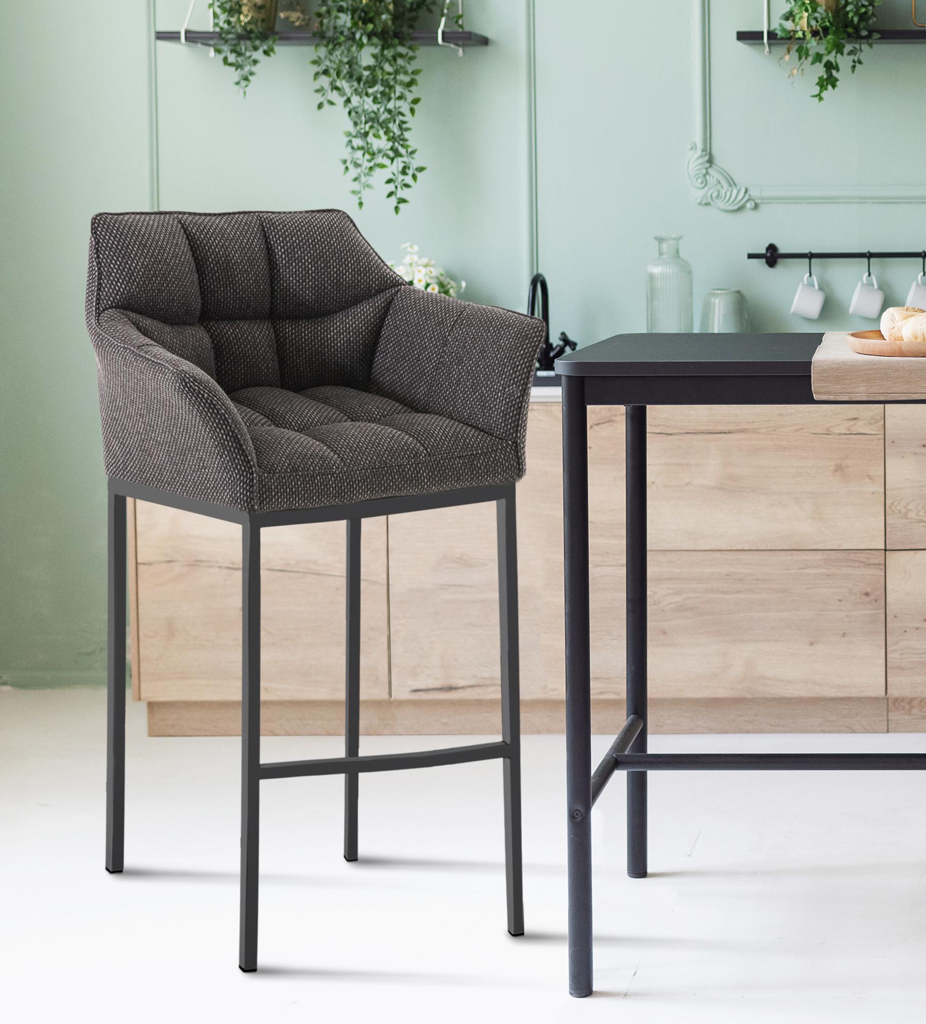 Lot de 2 tabourets de bar Damaso en tissu avec piètement à quatre pieds