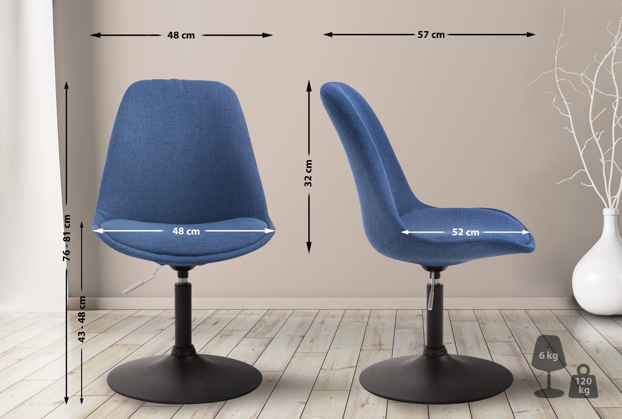 Chaise de salle à manger Maverick tissu avec pied trompette