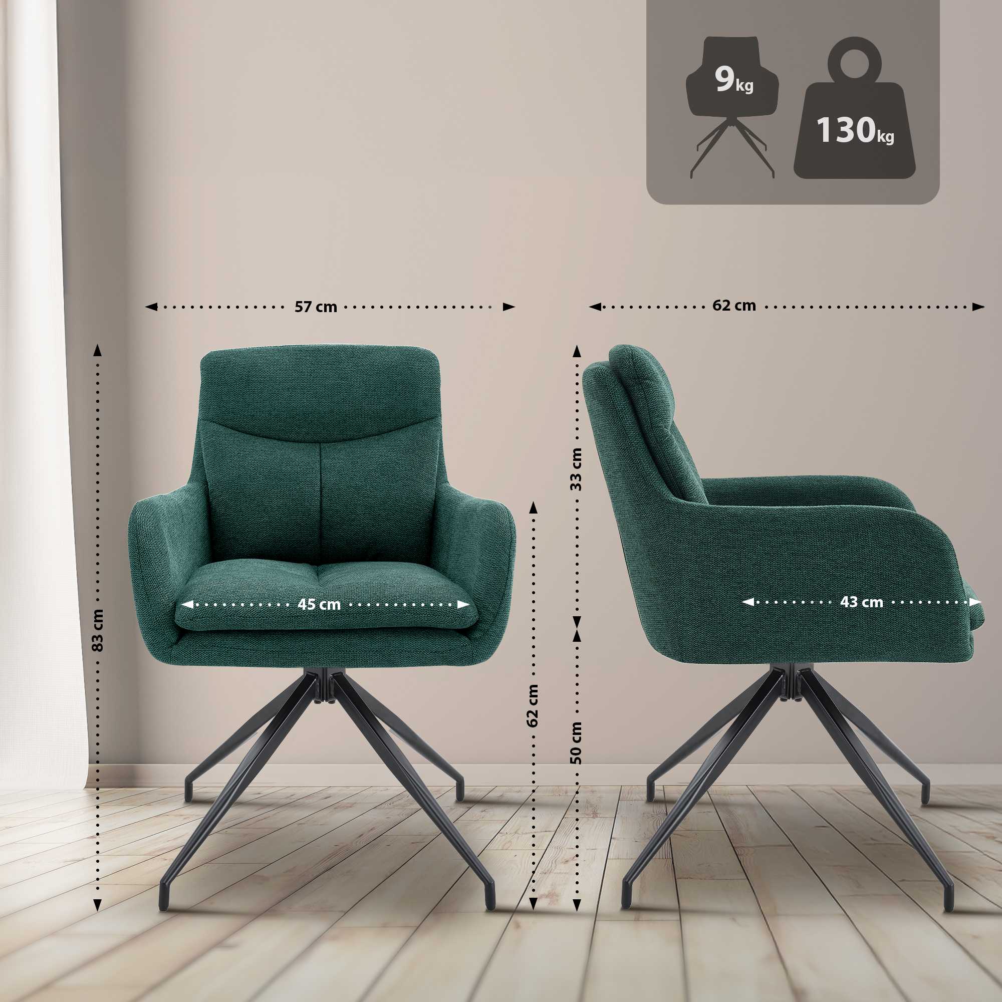 Lot de 2 chaises de salle à manger Somers tissu