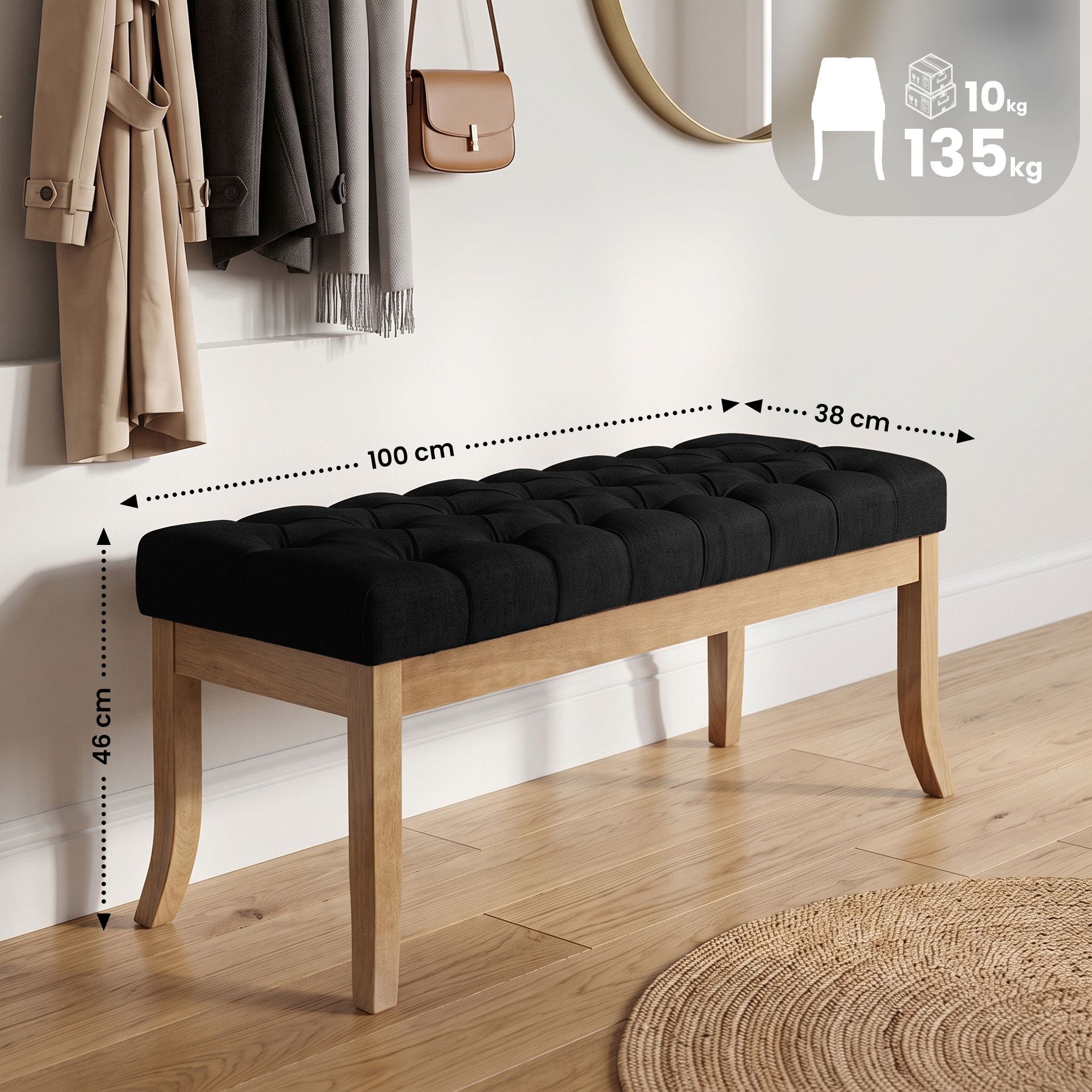 Banquette Ramses en tissu avec piètement en bois clair