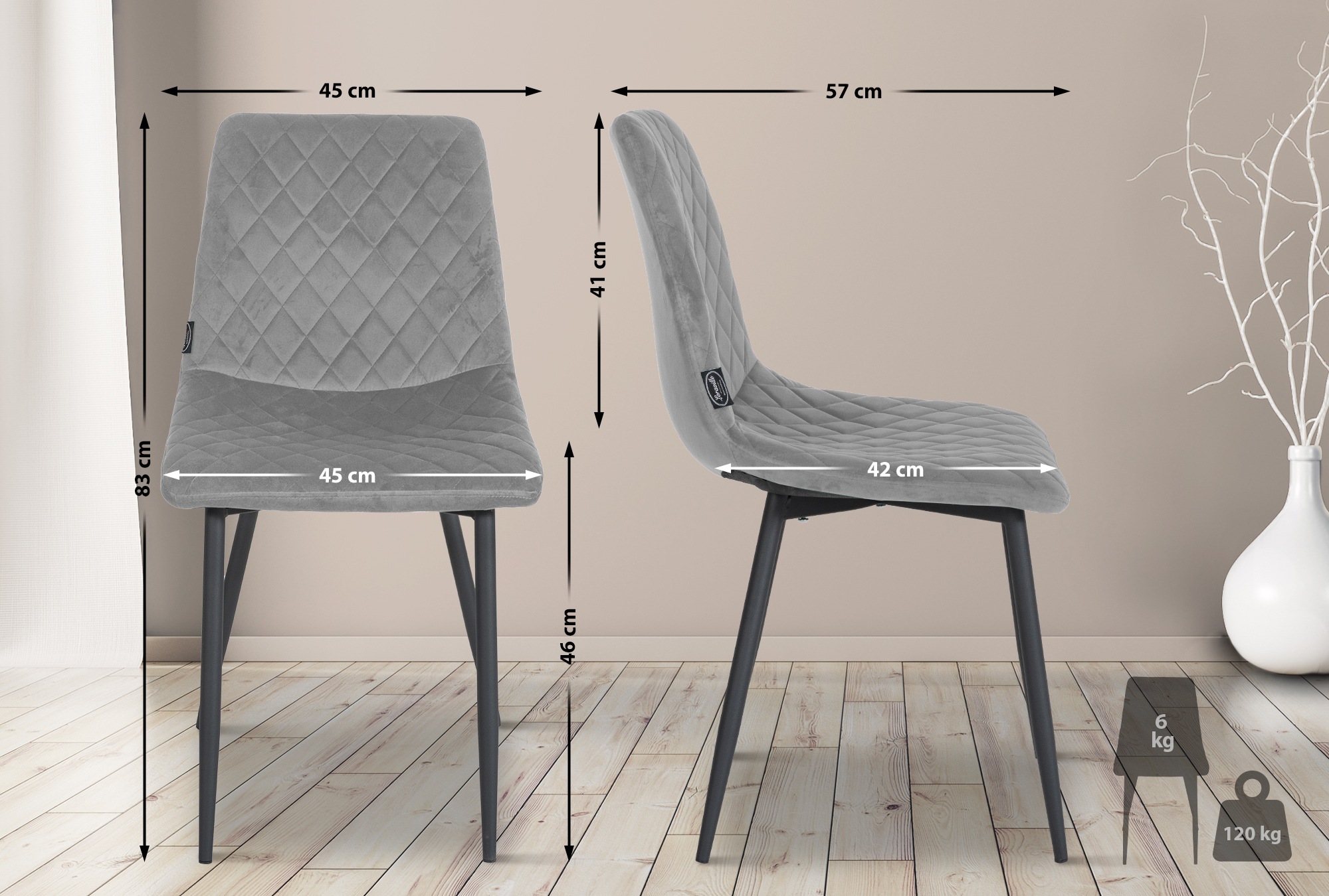 Chaise de salle à manger Telde velours