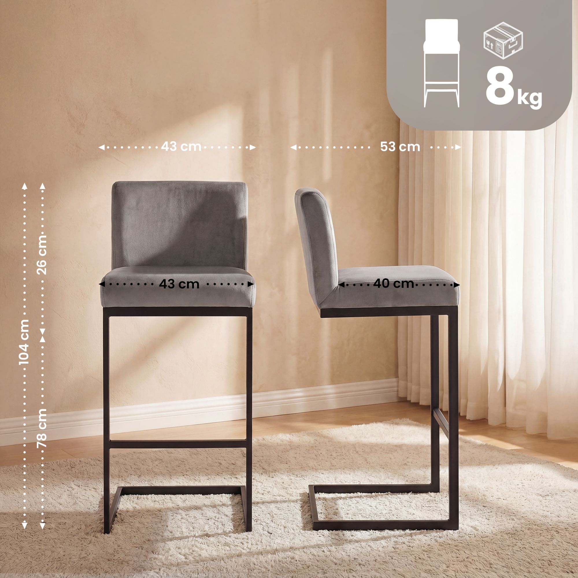 Tabouret de bar Hopewell velours