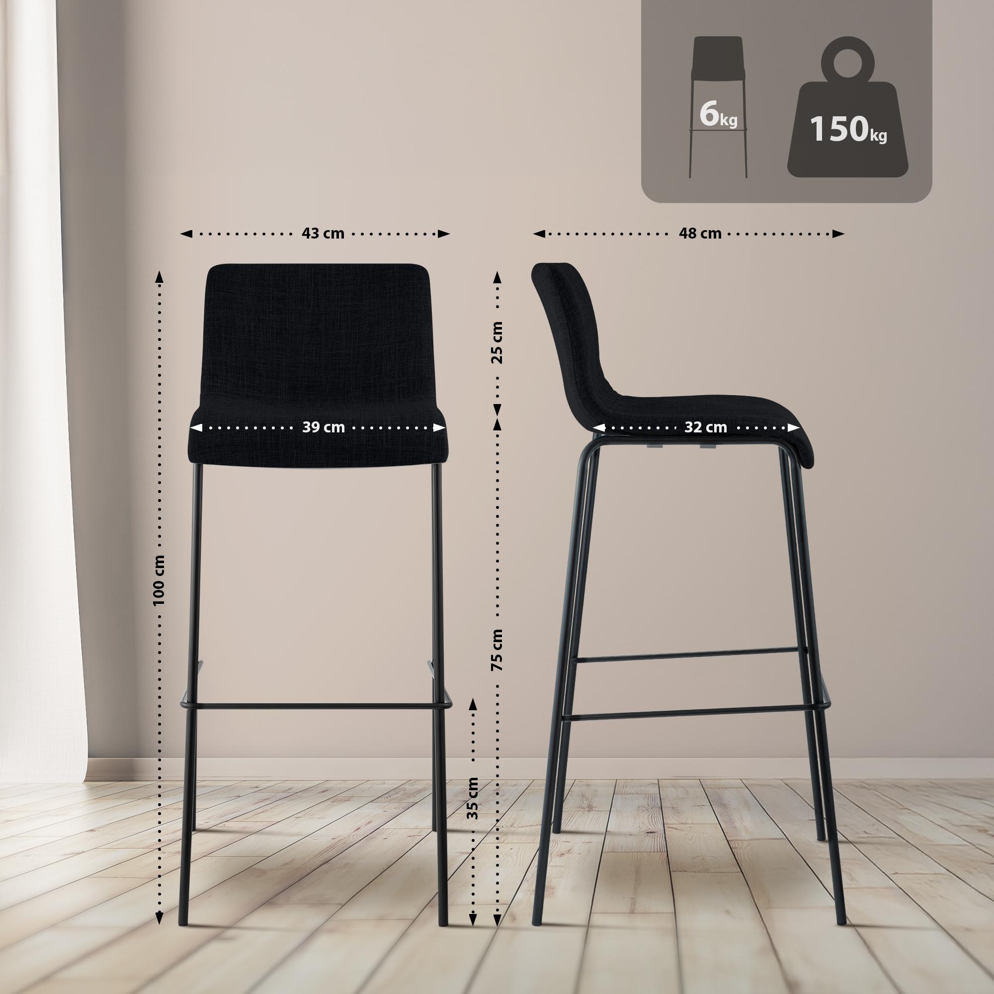 Lot de 2 tabourets de bar Hover en tissu, pieds metalliques
